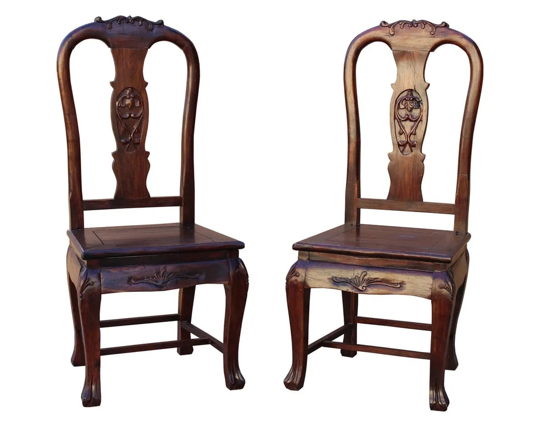 Chinese Old Shanghai Design Solid Red Wood SuanZhiMu Rosewood Chairs - a Pair - 3