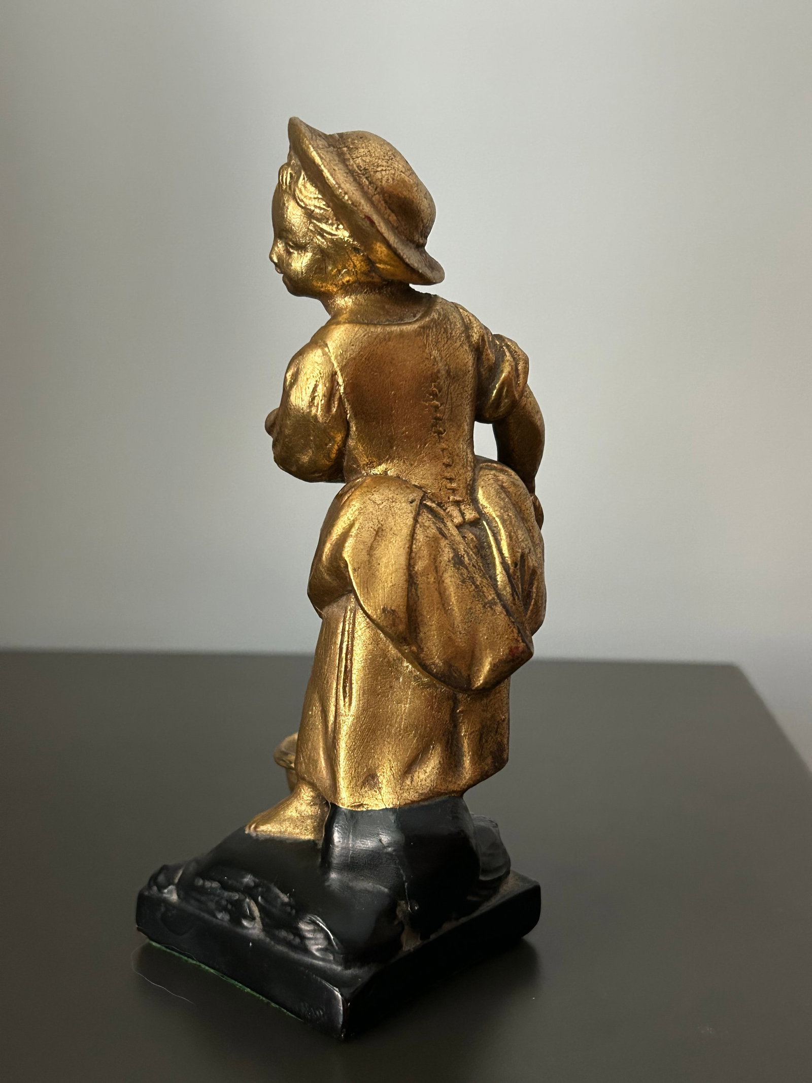 Vintage Borghese-Style Chalkware Girl With Buckets – Antique Farm Girl Figurine, Gold Gilt - 3