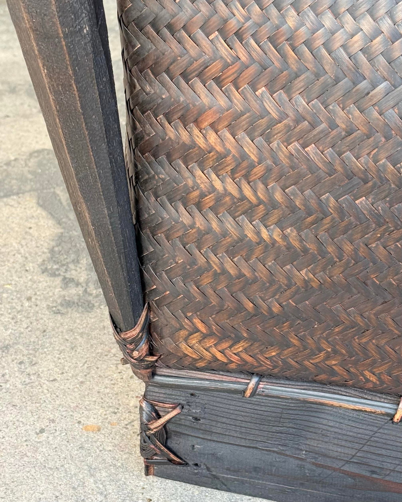 Chic Vintage Maximalist Tribal Rattan Storage Trunk / Japandi Coffee Table With Carved Guardians - 7