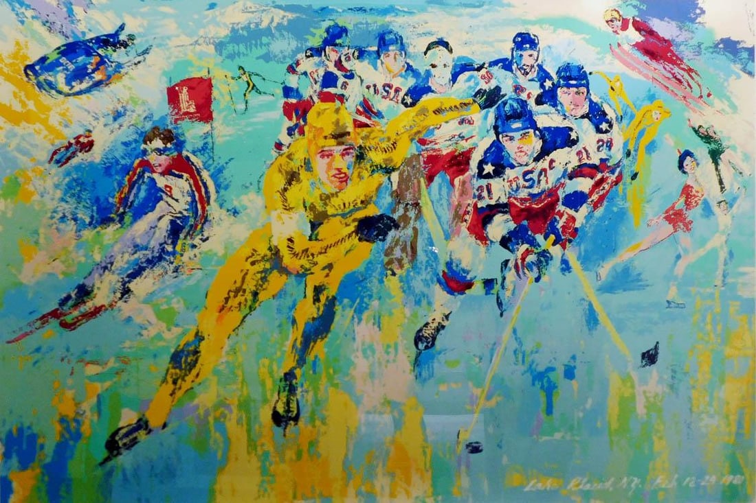 LeRoy Neiman "Lake Placid Winter Olympics 1980" Hand Signed Custom Framed - 2