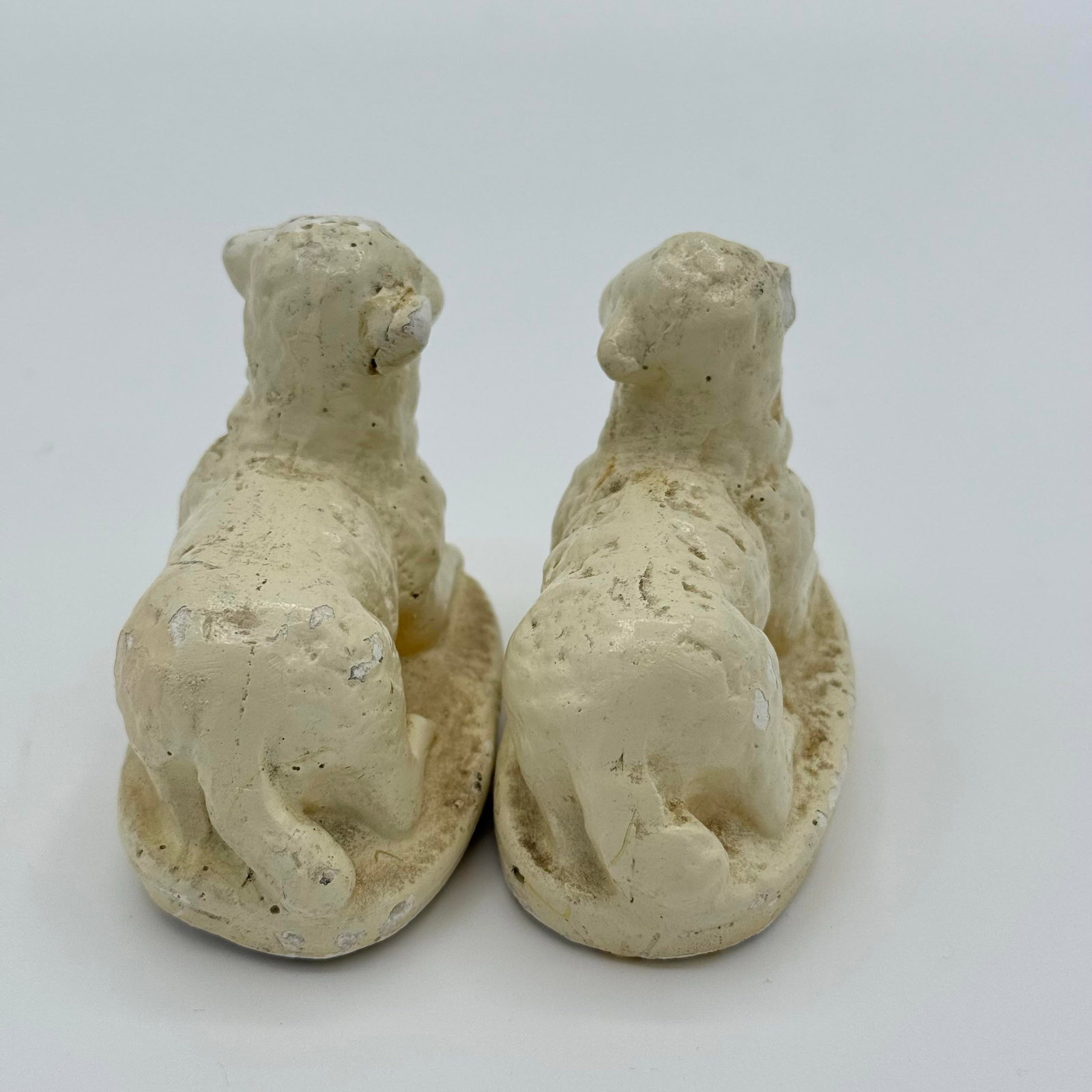 Vintage Mid-Century Composition Nativity Sheep With Charming Age & Primitive Patina - A Pair - 3