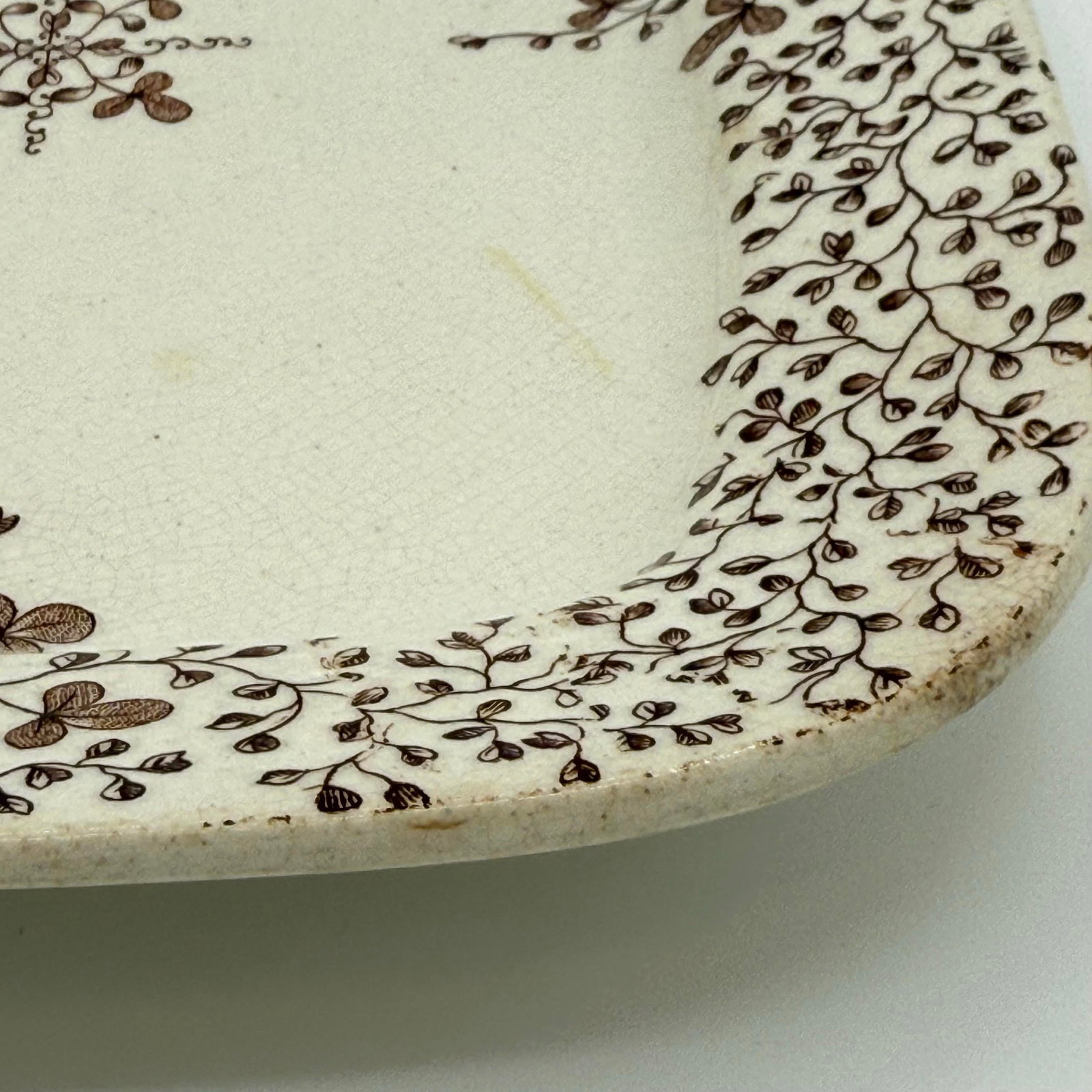 Antique Victorian Brown Transferware Botanical Rectangular Ironstone Platter Aesthetic Movement - 6