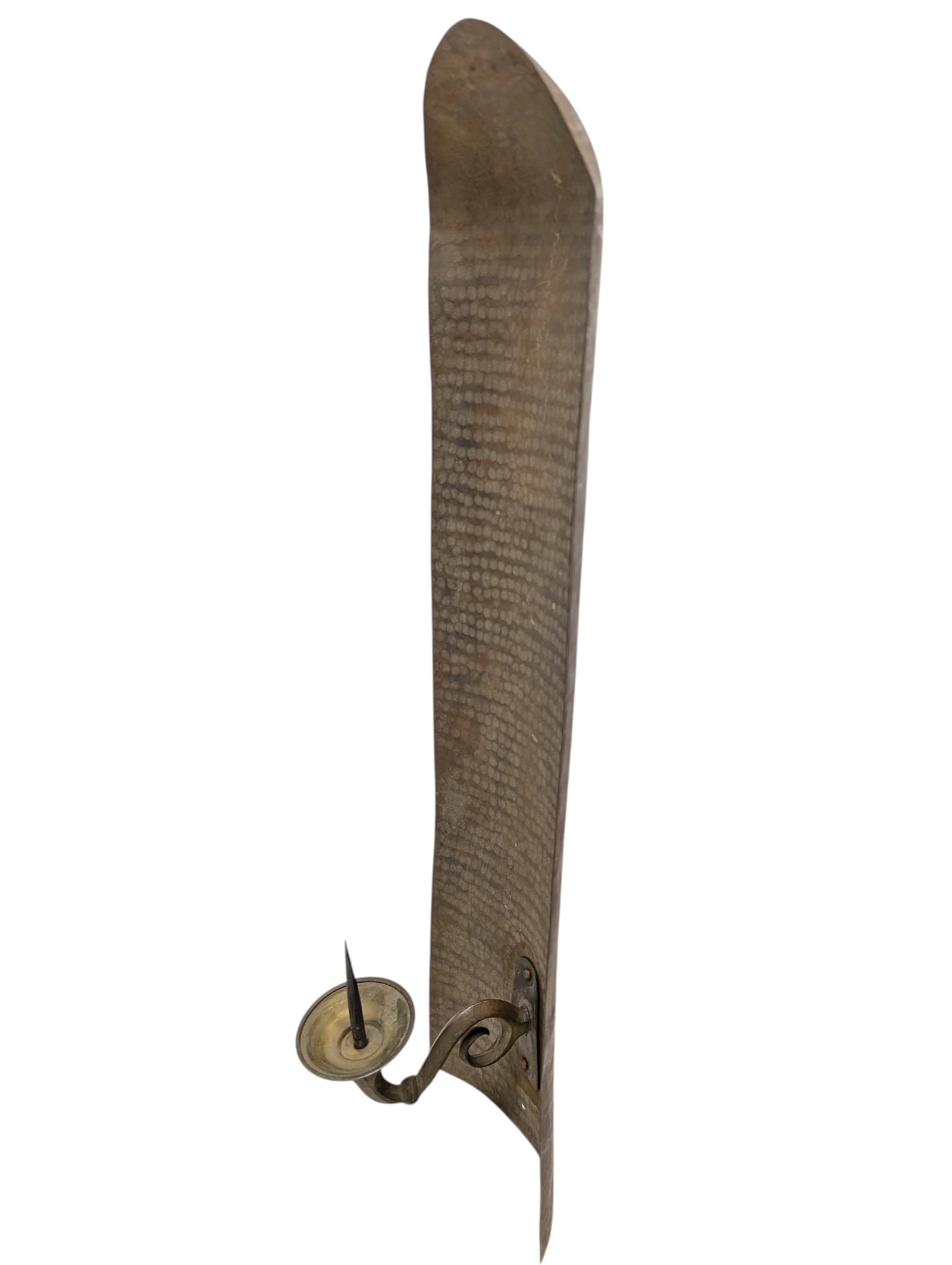 Pair of Antique Italian Hammered Metal Candle Wall Sconces - 2