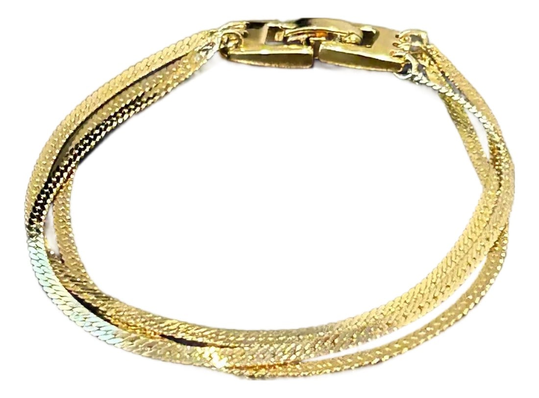 Vintage Monet Gold-Tone Multi-Strand Flat Weave Chain Bracelet – Iconic 1970s/1980s Statement: Vintage Monet Gold-Tone Multi-Strand Flat Weave Chain Bracelet – Iconic 1970s/1980s Statement Jewelry Add a touch of timeless elegance to your collection with this exquisite vintage Monet