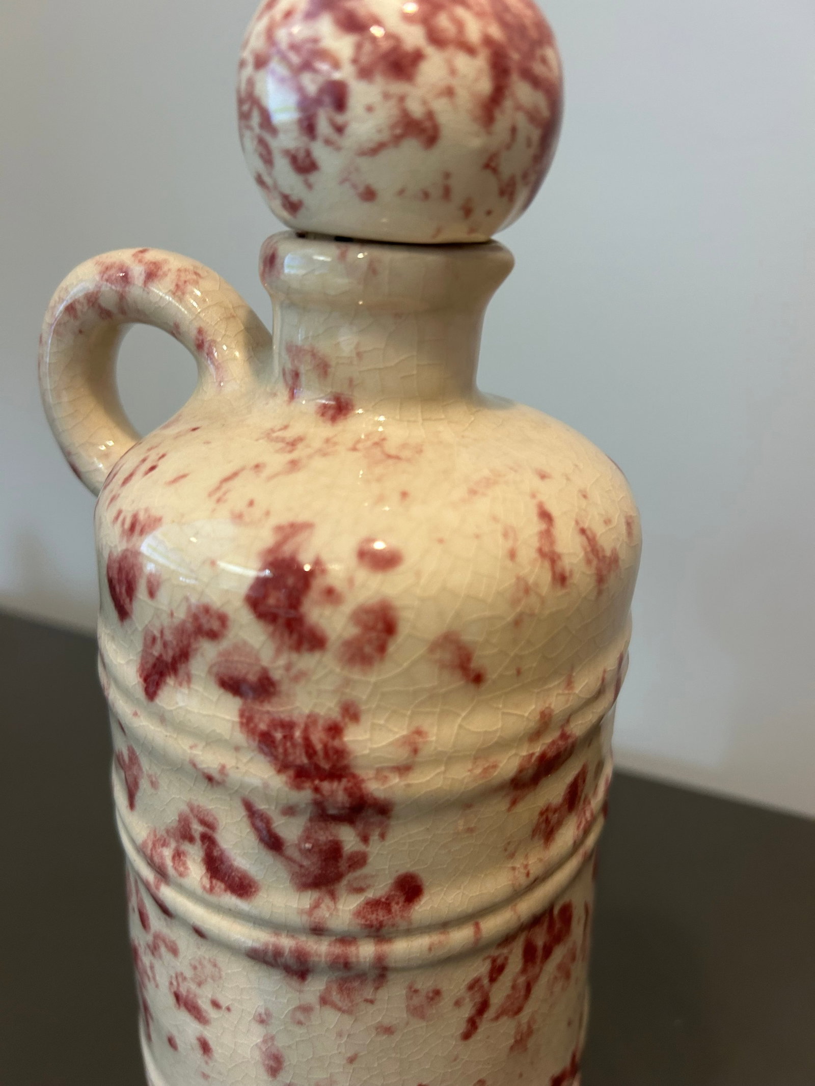 Vintage Mohawk R-4 Cranberry Spongeware Stoneware Jug – Mid-Century Advertising Liquor Bottle - 10