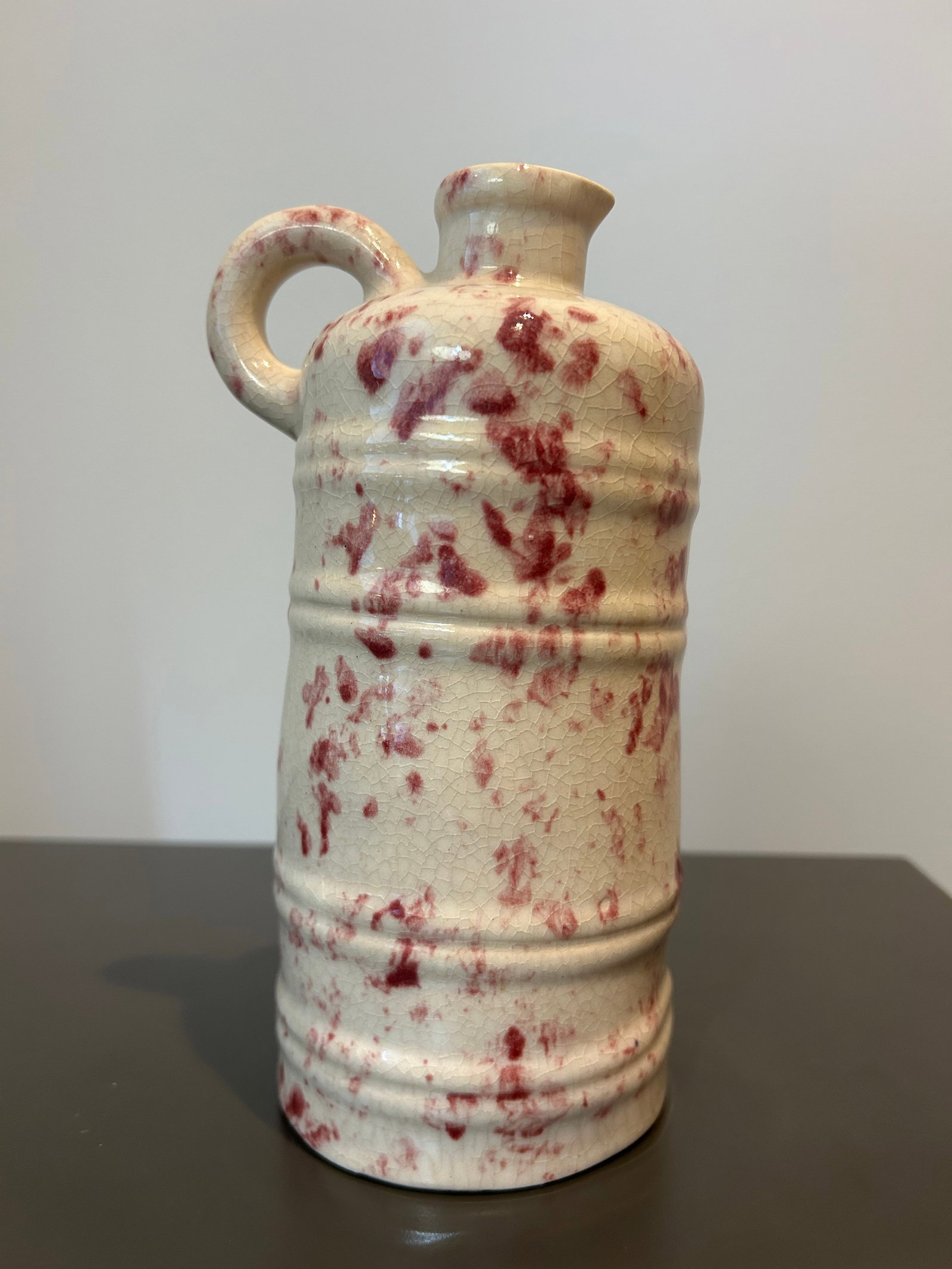 Vintage Mohawk R-4 Cranberry Spongeware Stoneware Jug – Mid-Century Advertising Liquor Bottle - 8