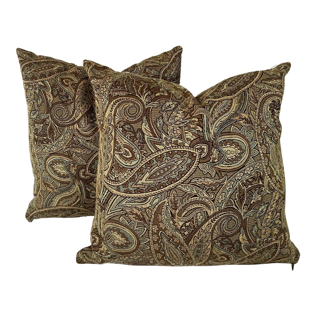 Blue and Beige Paisley Pattern Decorative Pillows - A Pair (1 of 7)