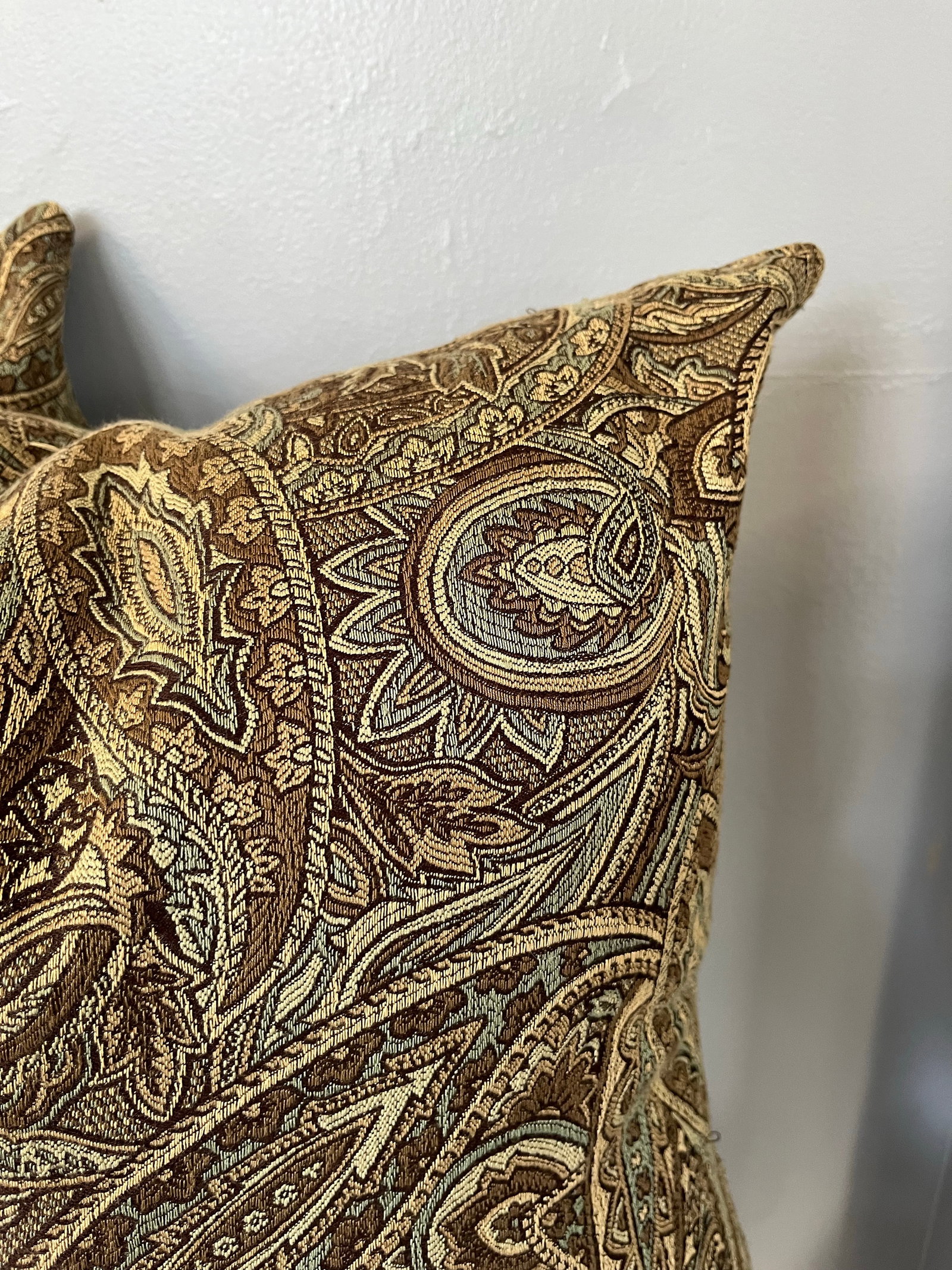 Blue and Beige Paisley Pattern Decorative Pillows - A Pair - 5