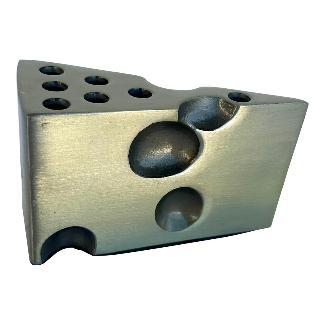 Vintage Brass Cheese Pen Holder: Vintage Brass Swiss Cheese Pen/Pencil Holder, perfect as a paperweight or as an actual pen holder for the office. 5.5in w x 3.25in h x 2.75in d Make sure to follow me, I have flash sales for my