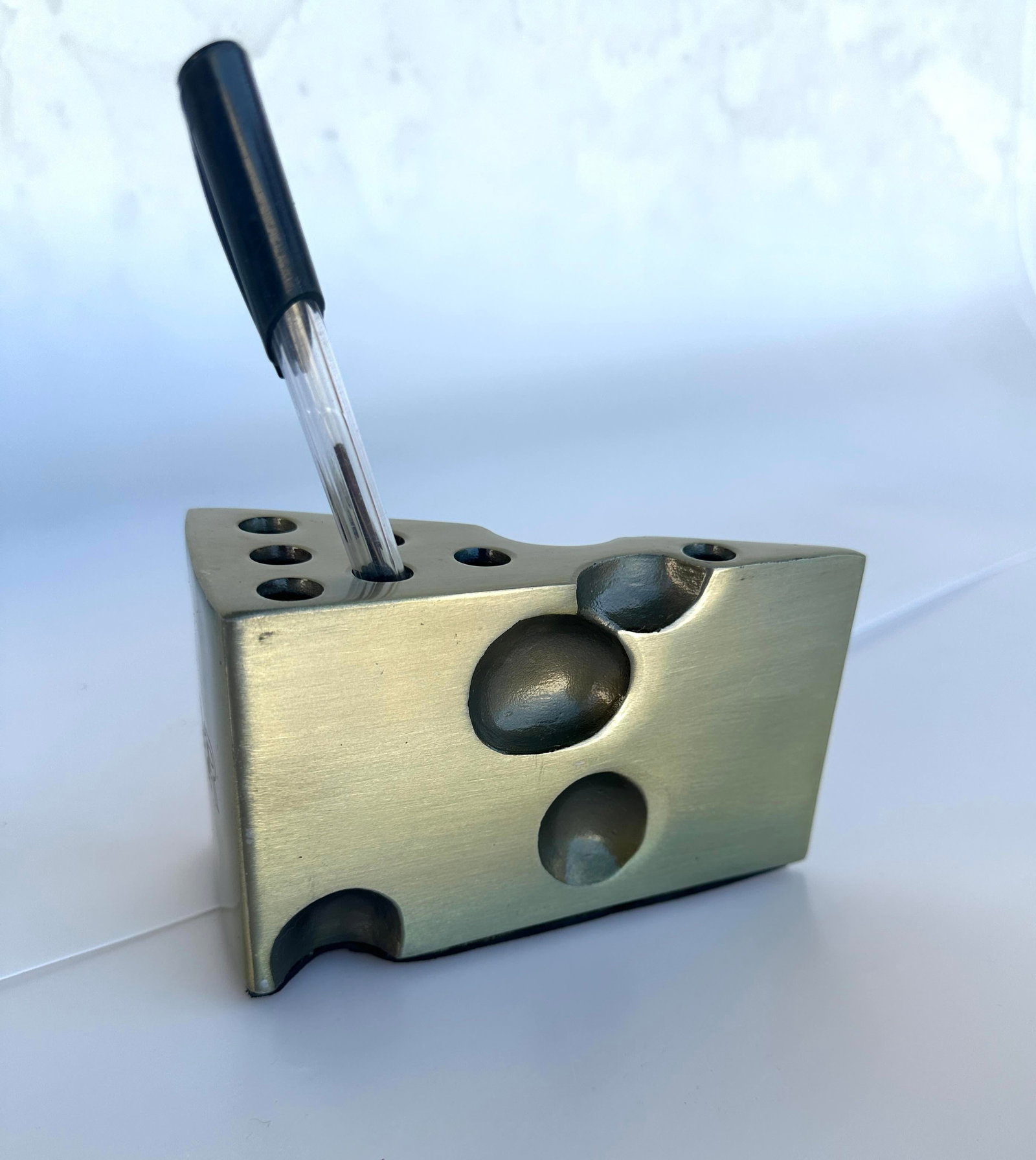 Vintage Brass Cheese Pen Holder - 3