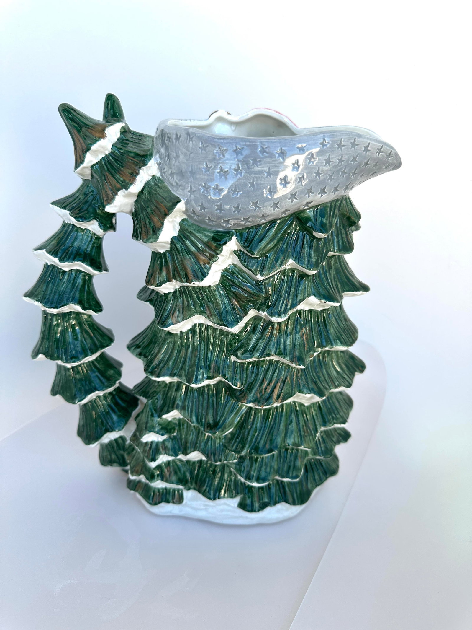 1990s Fitz & Floyd Russian Wilderness Santa Claus & Bear Pitcher 2Qt - 2