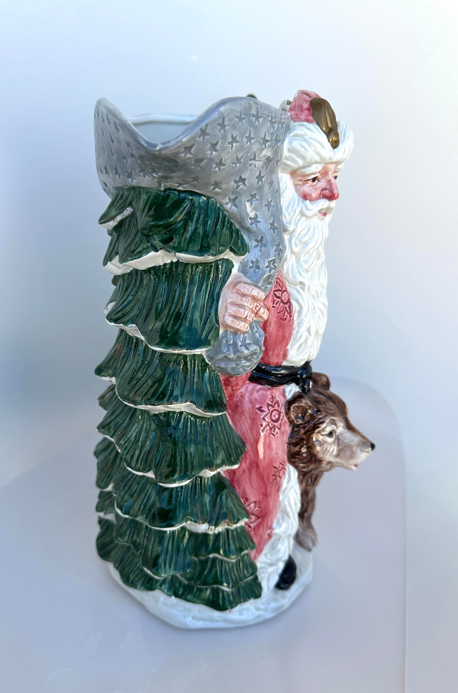 1990s Fitz & Floyd Russian Wilderness Santa Claus & Bear Pitcher 2Qt - 7