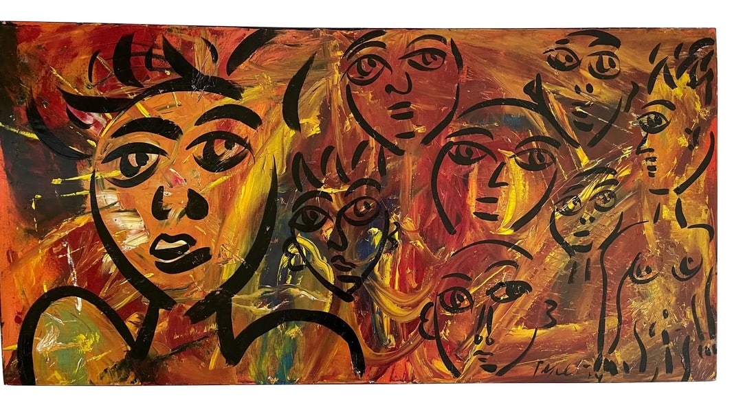 Late 20th Century Figurative Abstract Painting by Peter Keil: Peter Keil is a German artist that focuses primarily on abstract expressionism. Keil painted with some of the greats including Joan MirÃ³, Pablo Picasso and Andy Warhol, to name a few. This