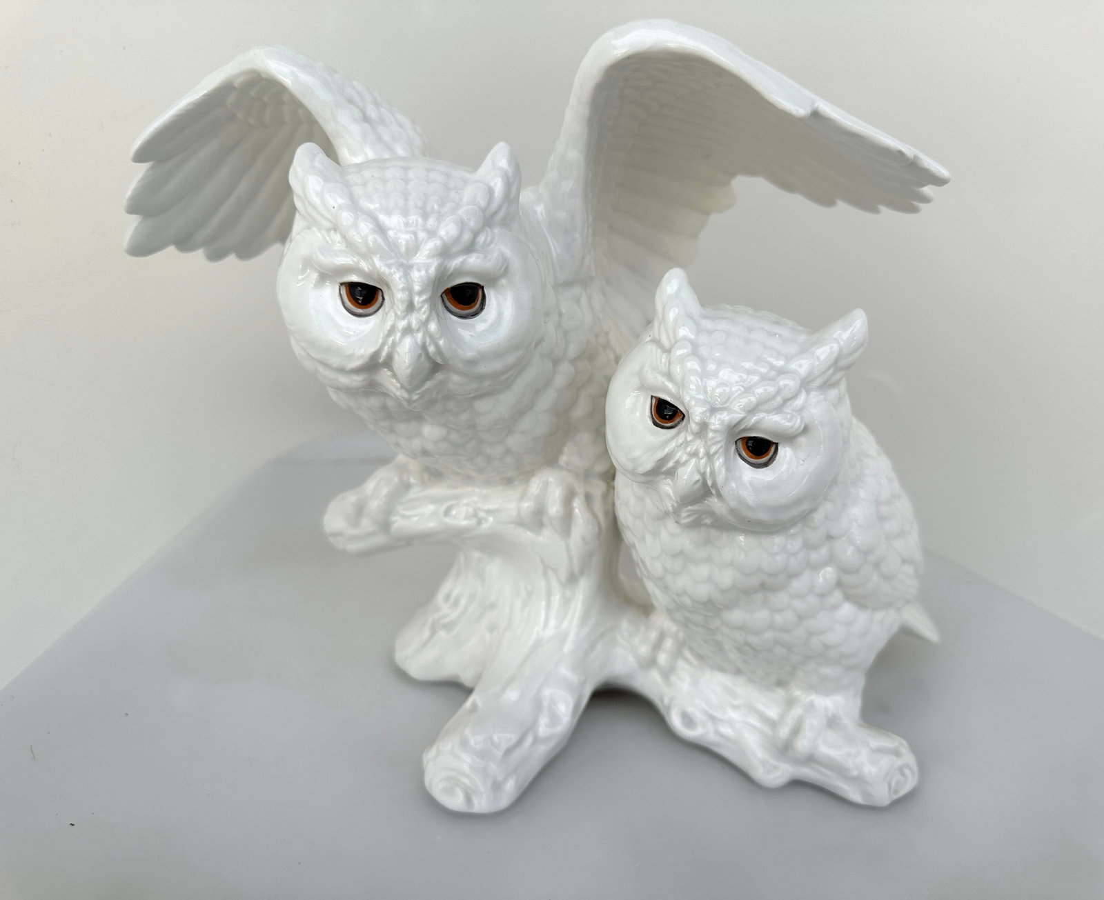 Vintage Ceramic White Owls on Branch - 7