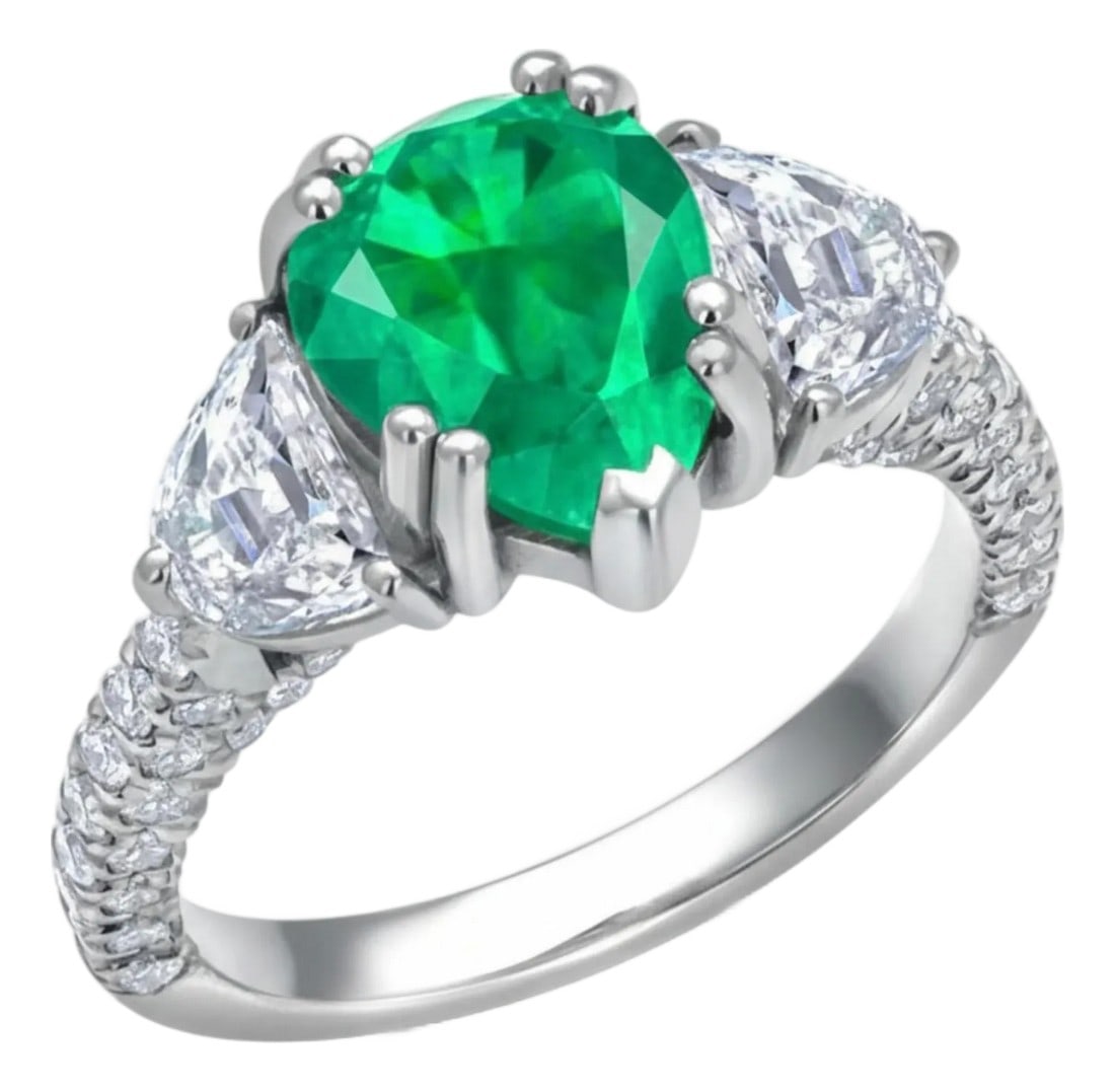 Gia Certified Colombian Pear Emerald Diamond 3.35 Carat 18 Karat Gold Ring, Size 6.25: Introducing our exquisite GIA Certified Colombian Pear Emerald Ring, a true testament to timeless elegance and unparalleled beauty. This stunning piece features a magnificent 2.70-carat Colombian