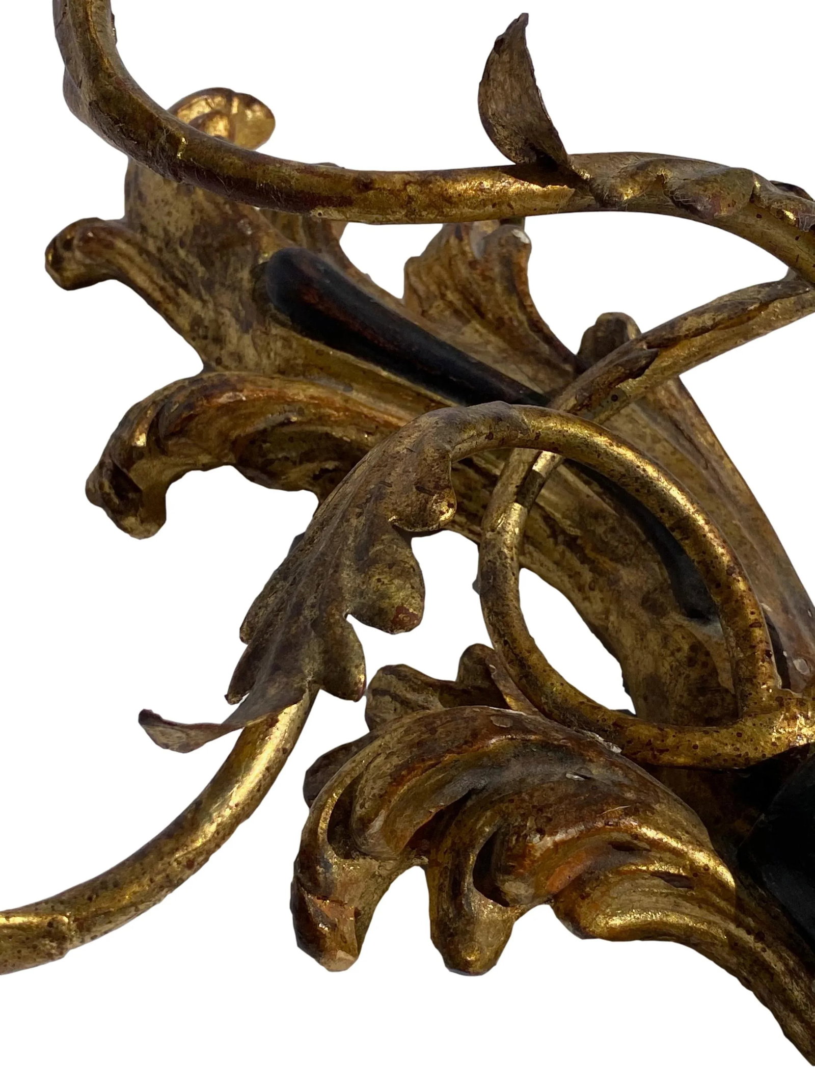 1960s Italian Hand Carved Wood & Metal Three Light Sconces - a Pair - 5