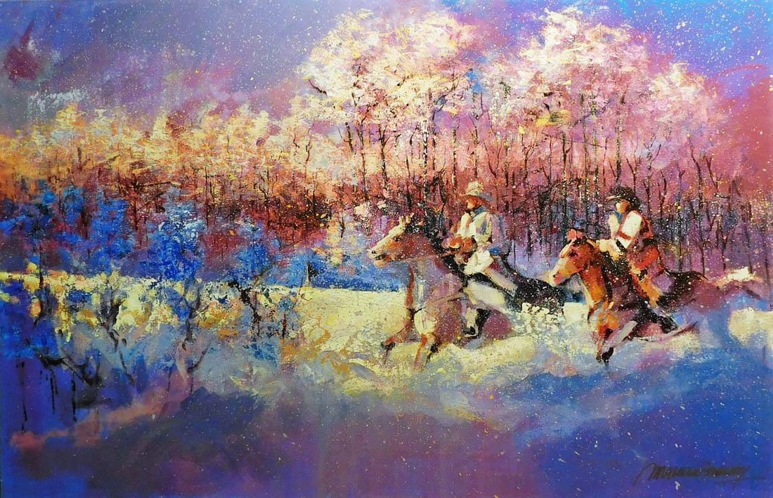 Malcolm Farley "Untitled" Cowboy Horses Original Oil on Canvas Hand Signed Framed - 2