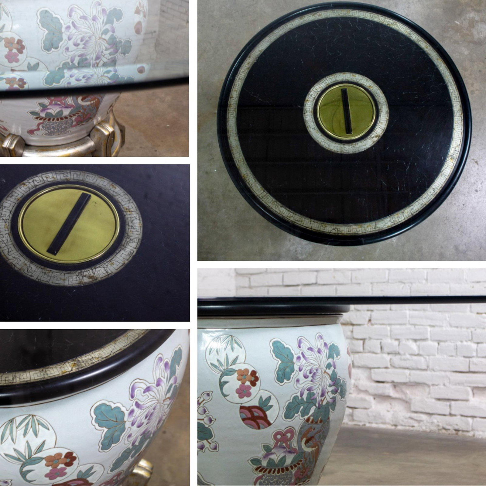 Late 20th Century Ming Treasures Fishbowl Pedestal Base Dining Table by Drexel Heritage Round Glass - 13