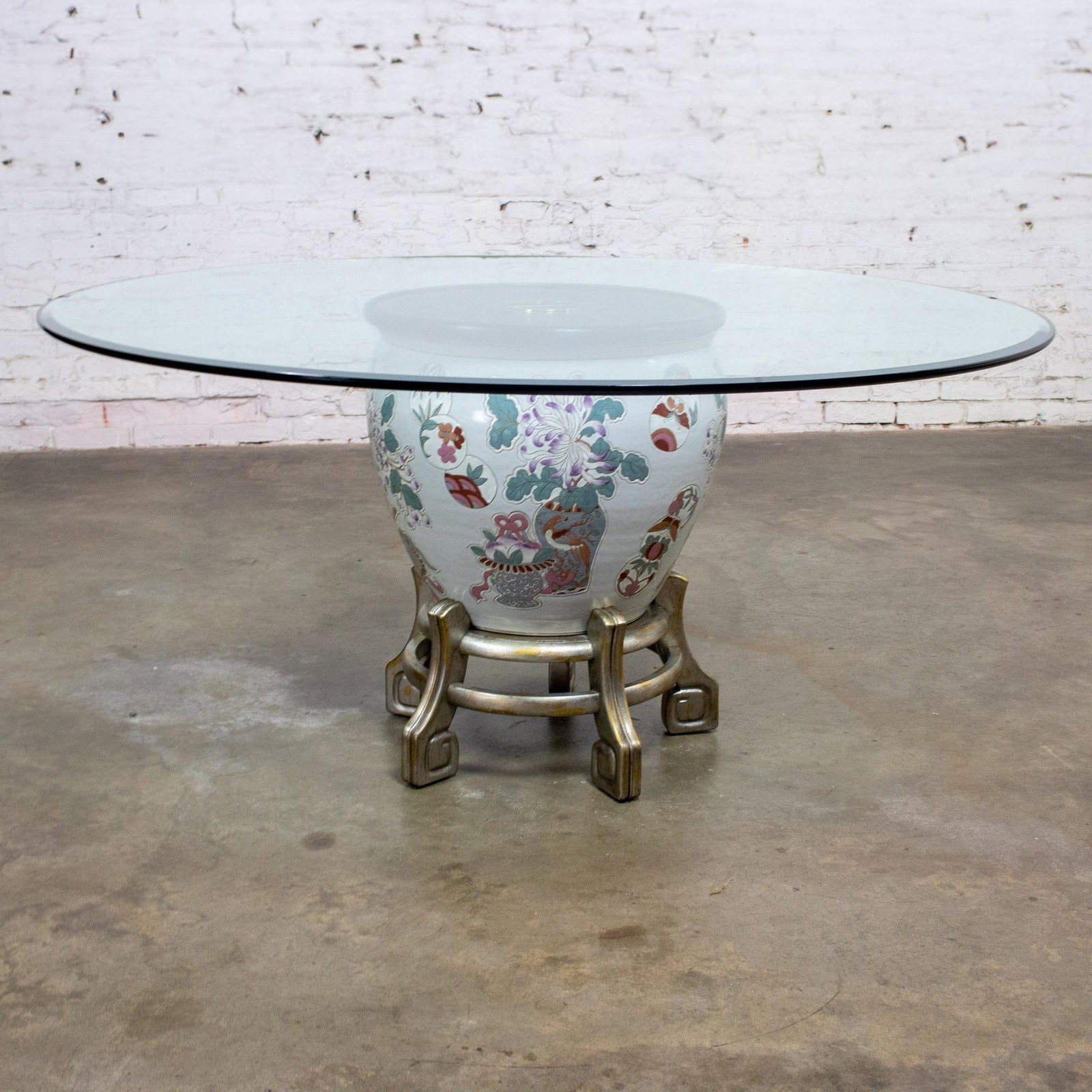 Late 20th Century Ming Treasures Fishbowl Pedestal Base Dining Table by Drexel Heritage Round Glass - 2