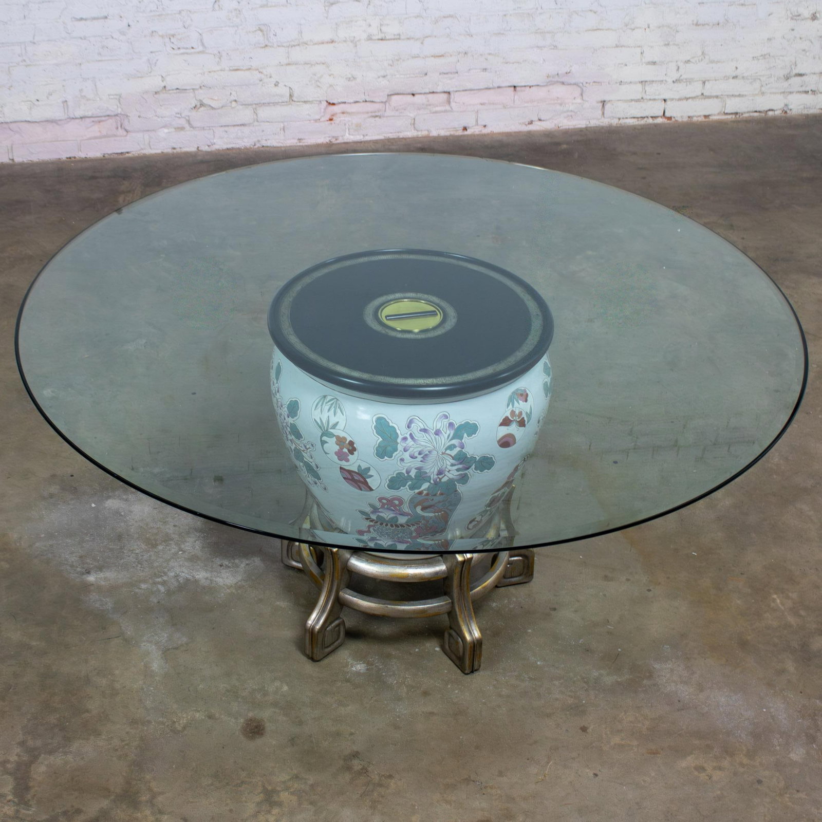 Late 20th Century Ming Treasures Fishbowl Pedestal Base Dining Table by Drexel Heritage Round Glass - 3