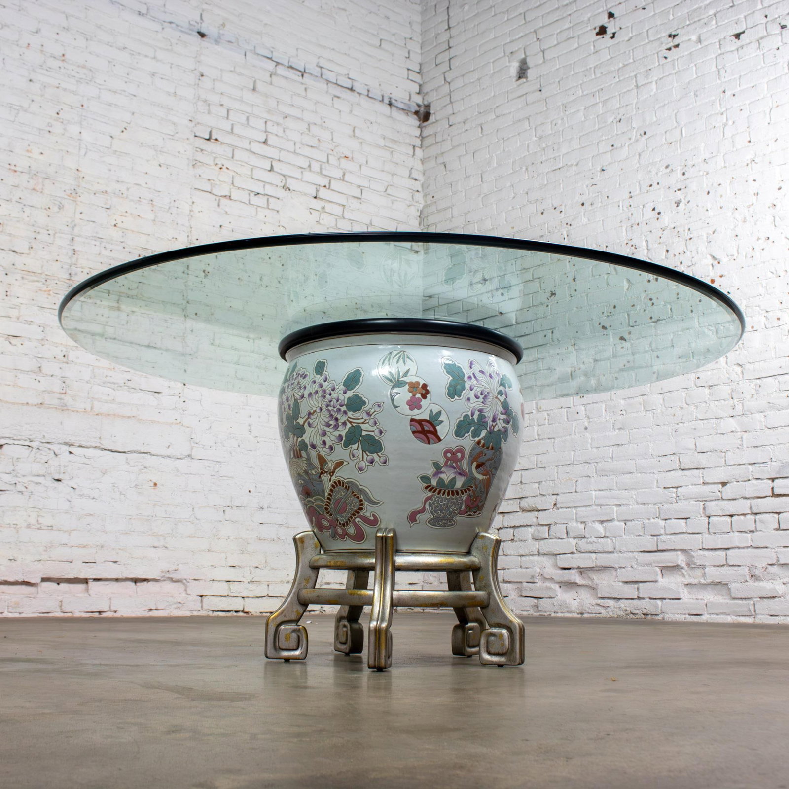 Late 20th Century Ming Treasures Fishbowl Pedestal Base Dining Table by Drexel Heritage Round Glass - 4