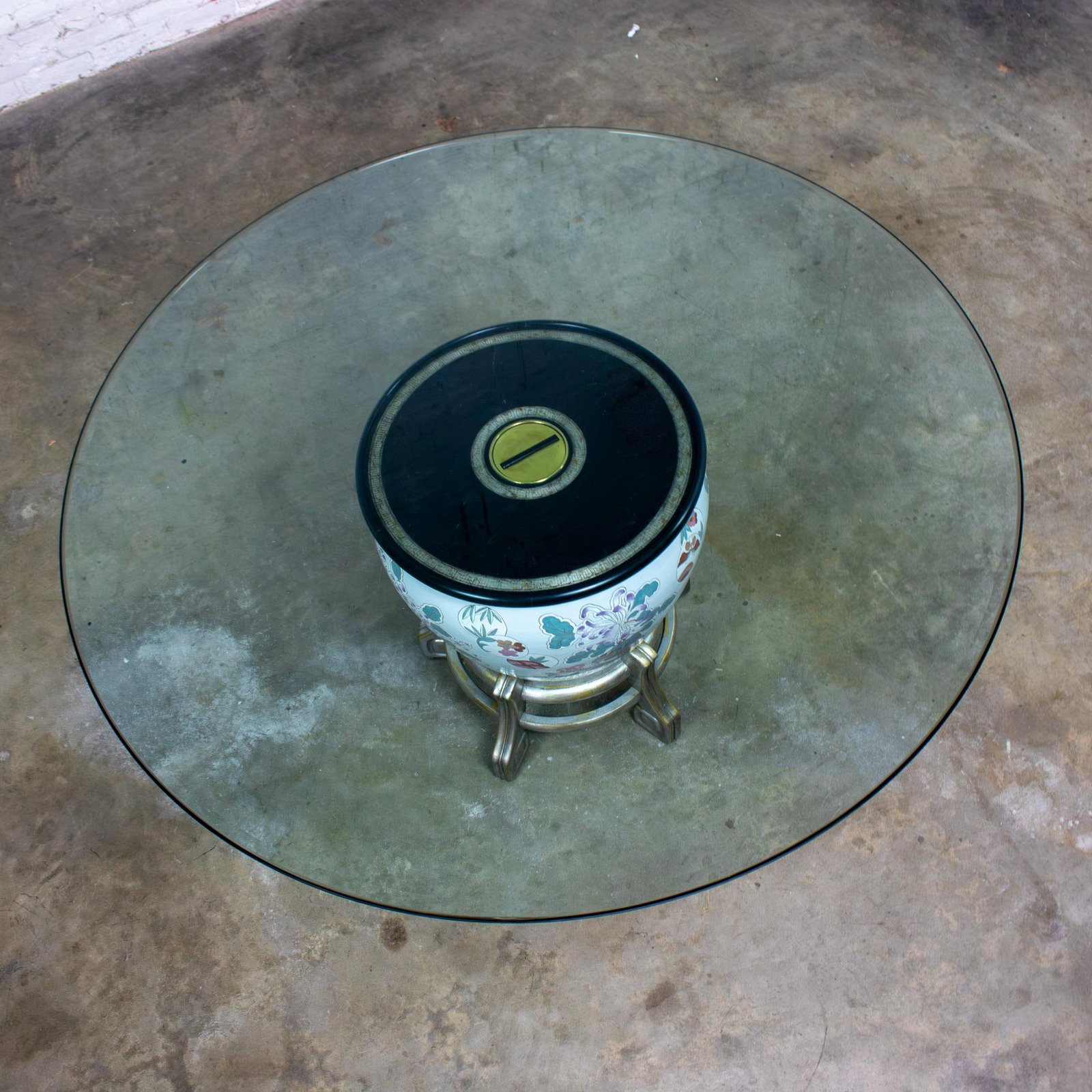 Late 20th Century Ming Treasures Fishbowl Pedestal Base Dining Table by Drexel Heritage Round Glass - 5