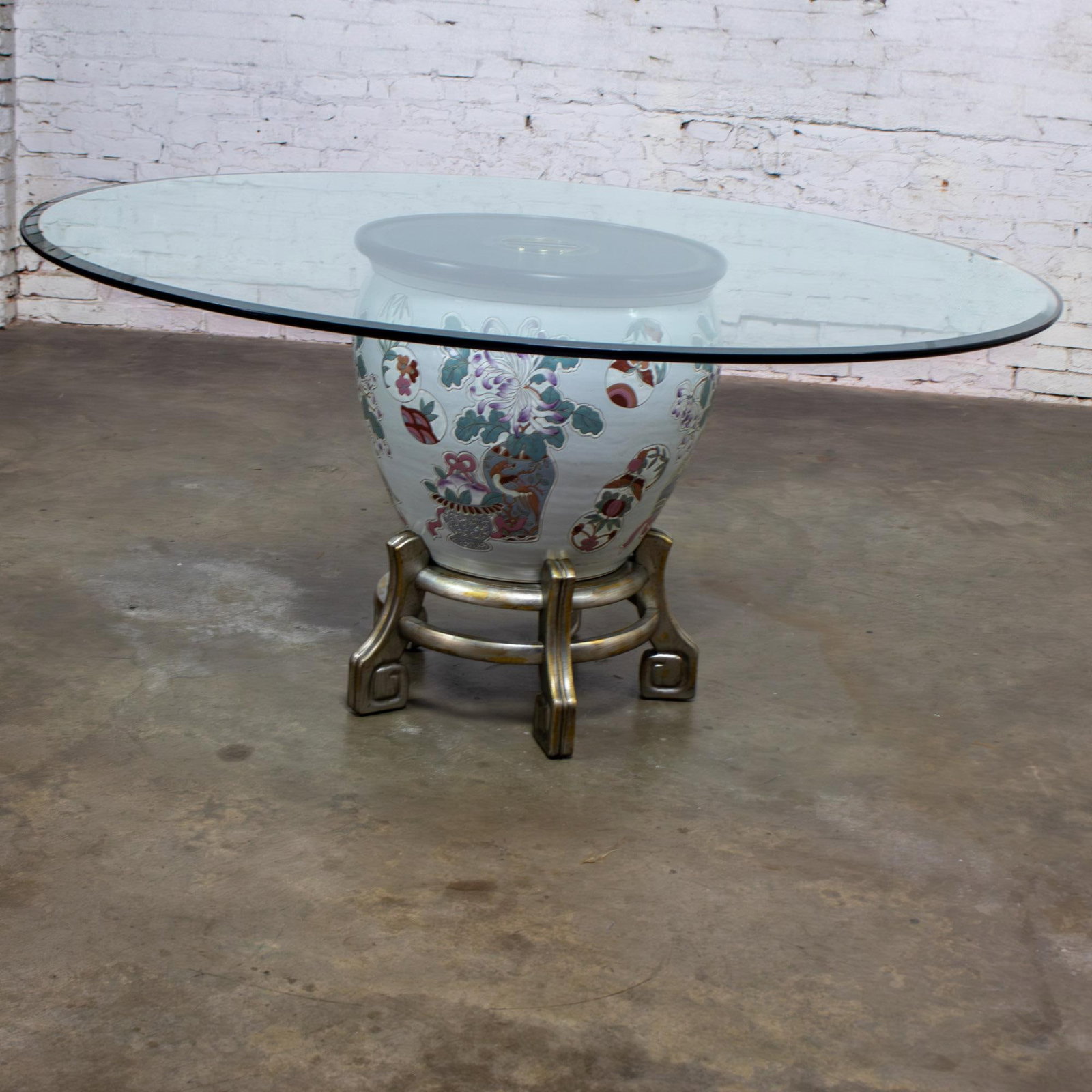 Late 20th Century Ming Treasures Fishbowl Pedestal Base Dining Table by Drexel Heritage Round Glass - 6