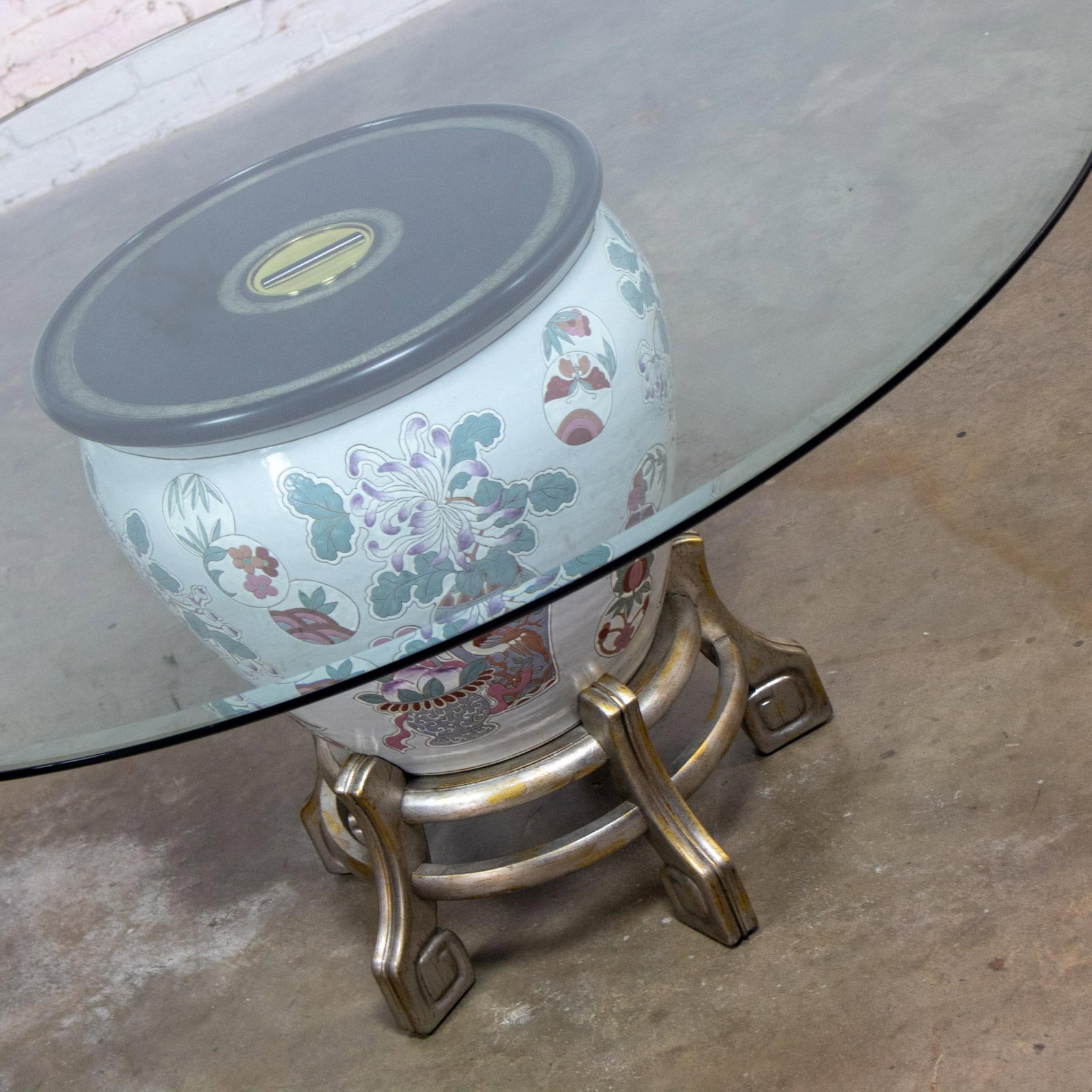Late 20th Century Ming Treasures Fishbowl Pedestal Base Dining Table by Drexel Heritage Round Glass - 8
