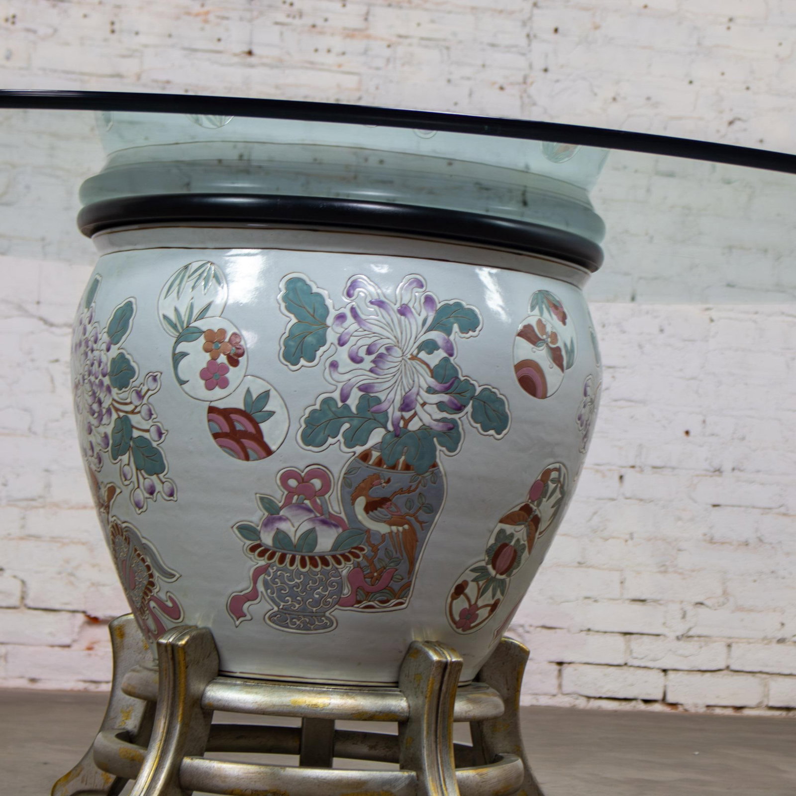 Late 20th Century Ming Treasures Fishbowl Pedestal Base Dining Table by Drexel Heritage Round Glass - 9