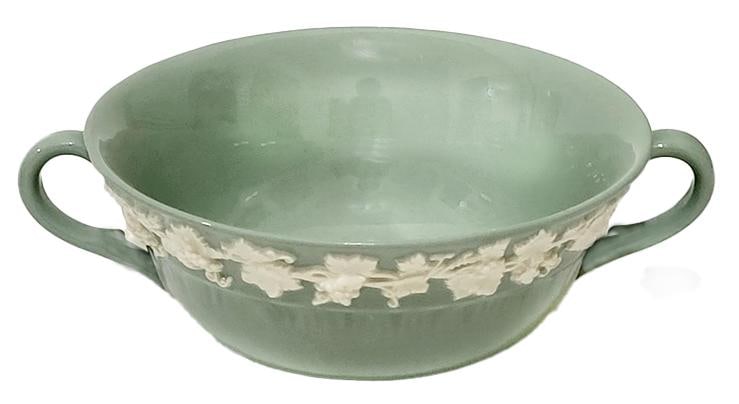 Wedgwood Queens Ware Flat Cream on Celadon Two Handle Cream Soup Bowl - Set of 4 - 2