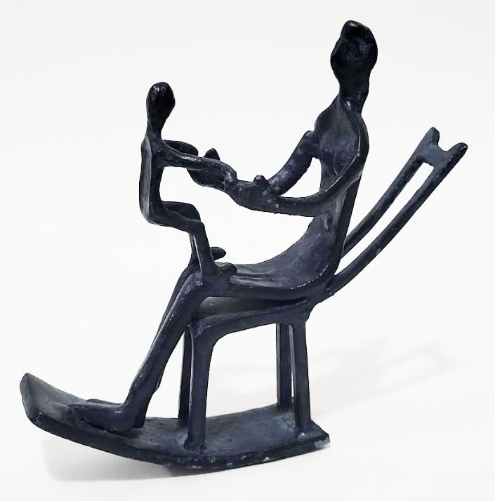 Vintage Cast Metal Mother and Child on Rocking Chair Henry Moore Style- Nursery - 3