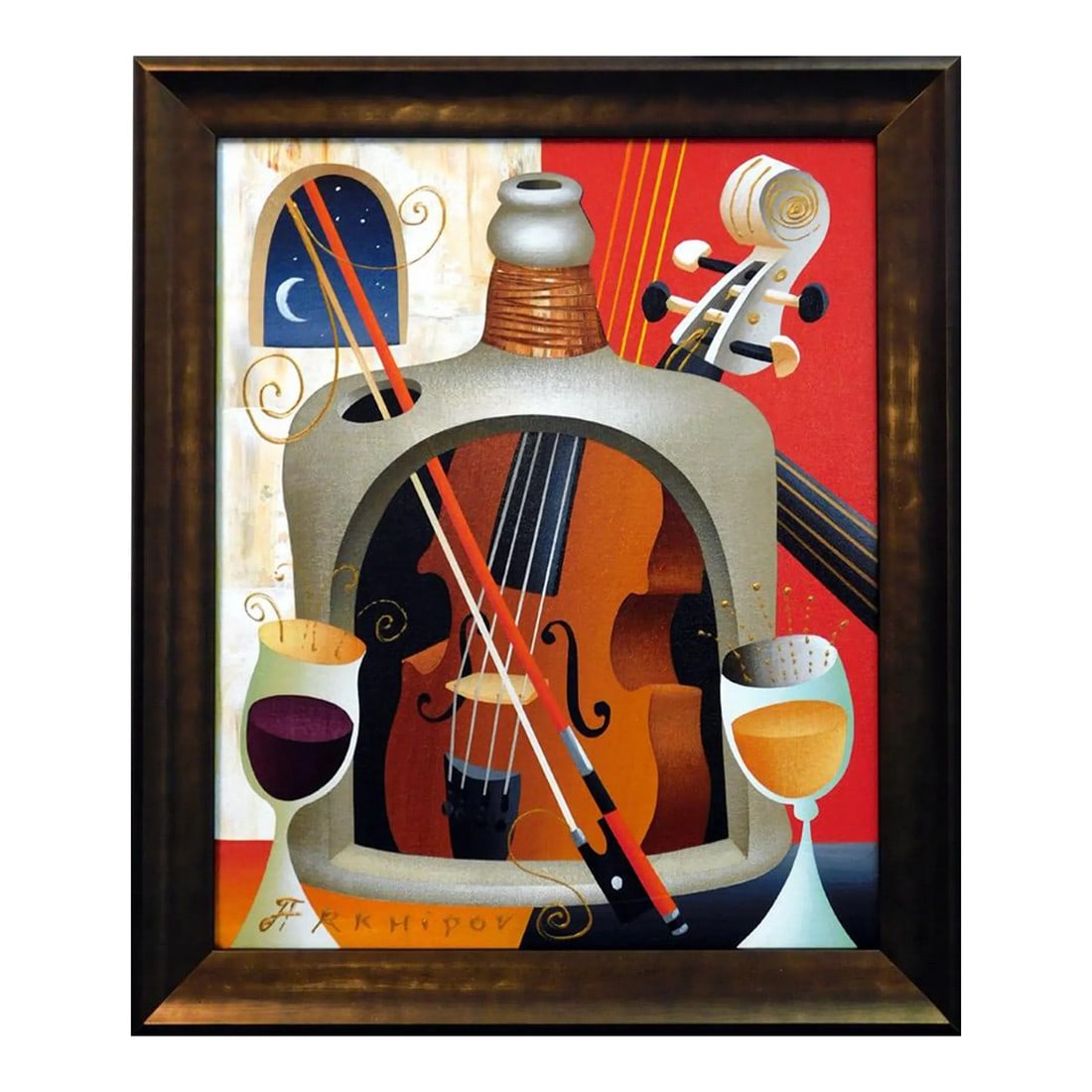 Anton Arkhipov "Sontata" Violin Original Oil on Canvas Custom Frame H.Signed (1 of 4)