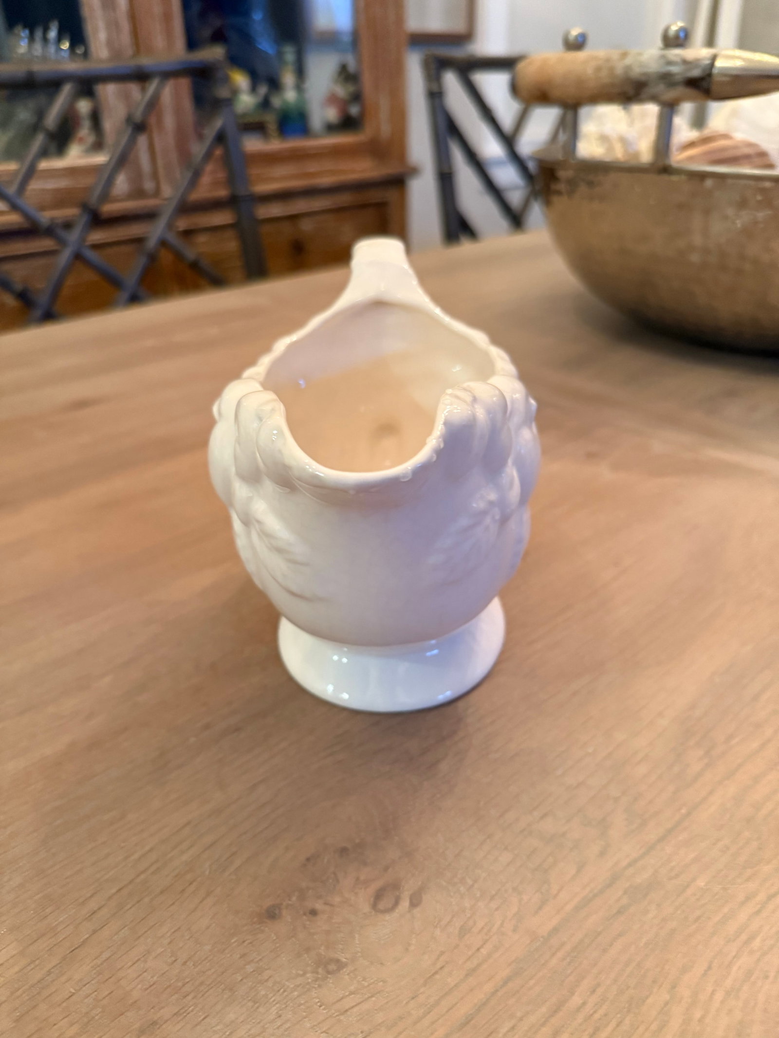 Vintage White Ceramic Gravy Boat Fruit Design - 9