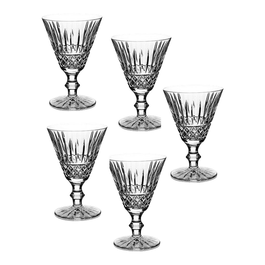 Waterford Tramore Water Goblets Glasses Vintage Crystal - Set of 5: Set of 5 Waterford cut crystal blown glass water goblets, discontinued, excellent condition. Height: 5 5/8 in Width: 3 7/8 in Condition: Alterations: Original Condition Unaltered Imperfections: