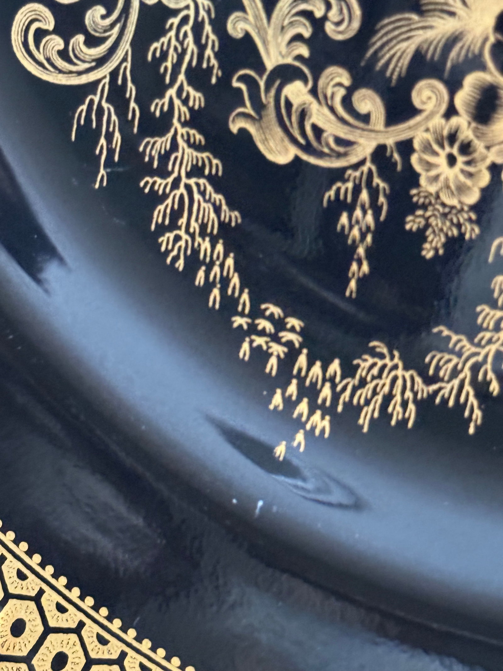 1950s Rare Spode Imperial Garden Black and Gold Willow Plate - 5