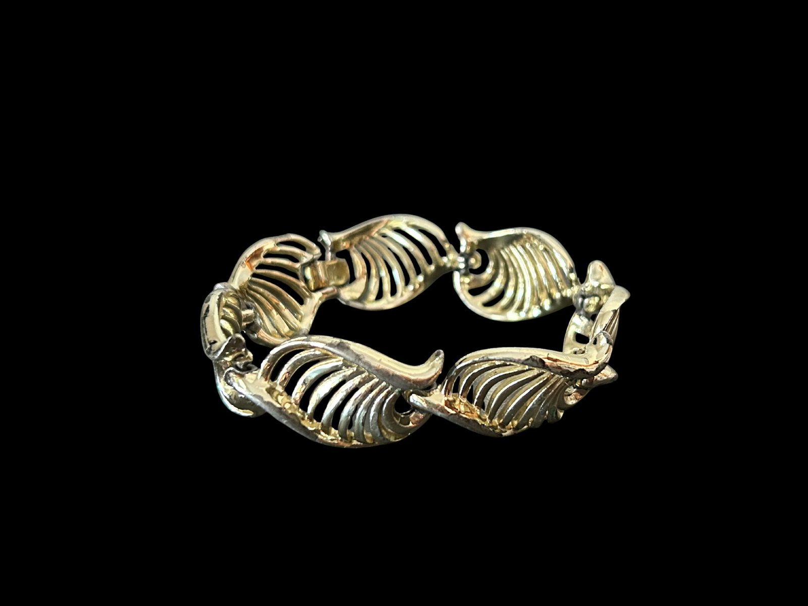 Vintage Lisner Signed Silver-Tone Shell Link Bracelet | Mid-Century Modern Costume Jewelry | 1950s" - 2