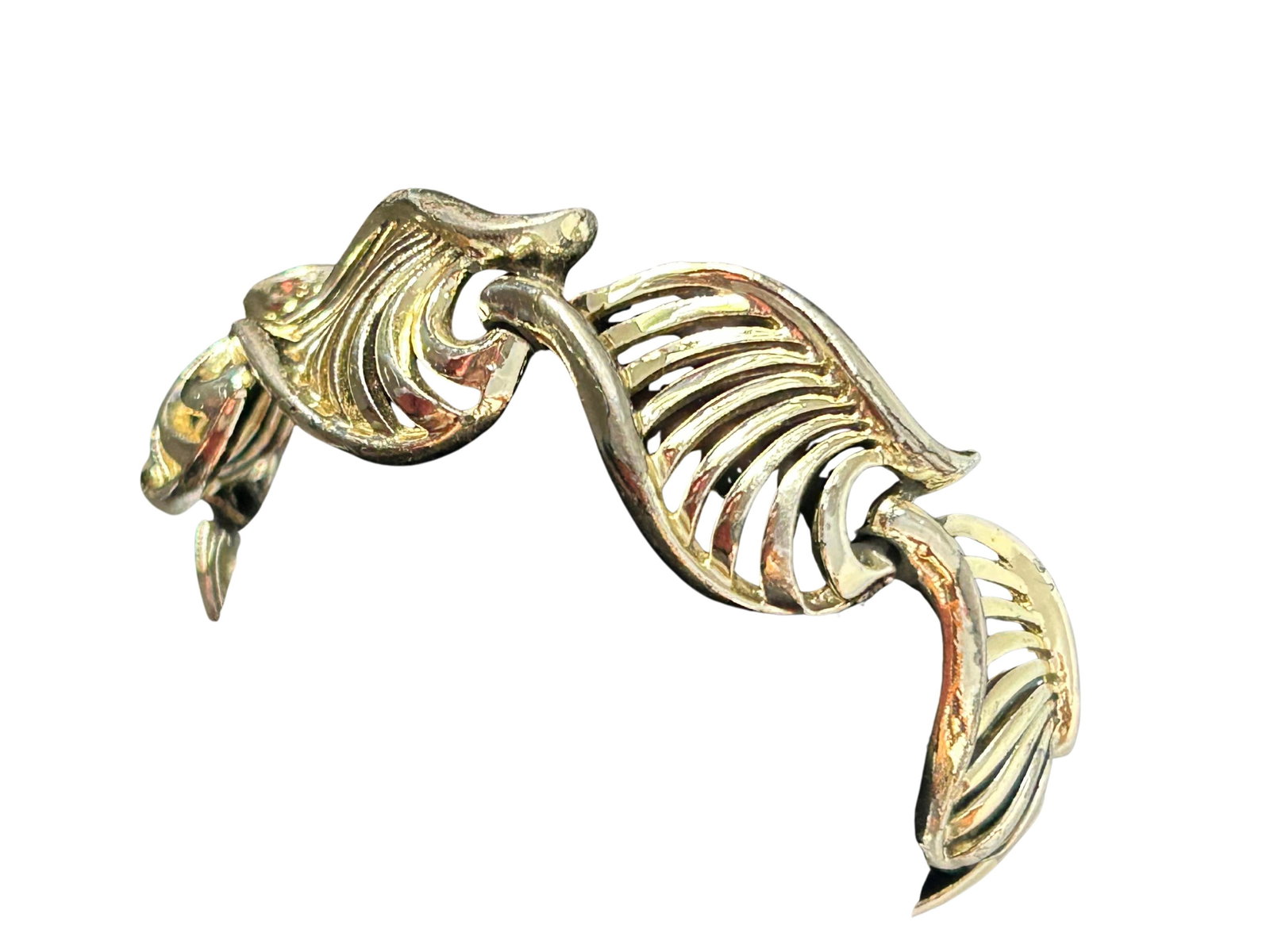 Vintage Lisner Signed Silver-Tone Shell Link Bracelet | Mid-Century Modern Costume Jewelry | 1950s" - 3