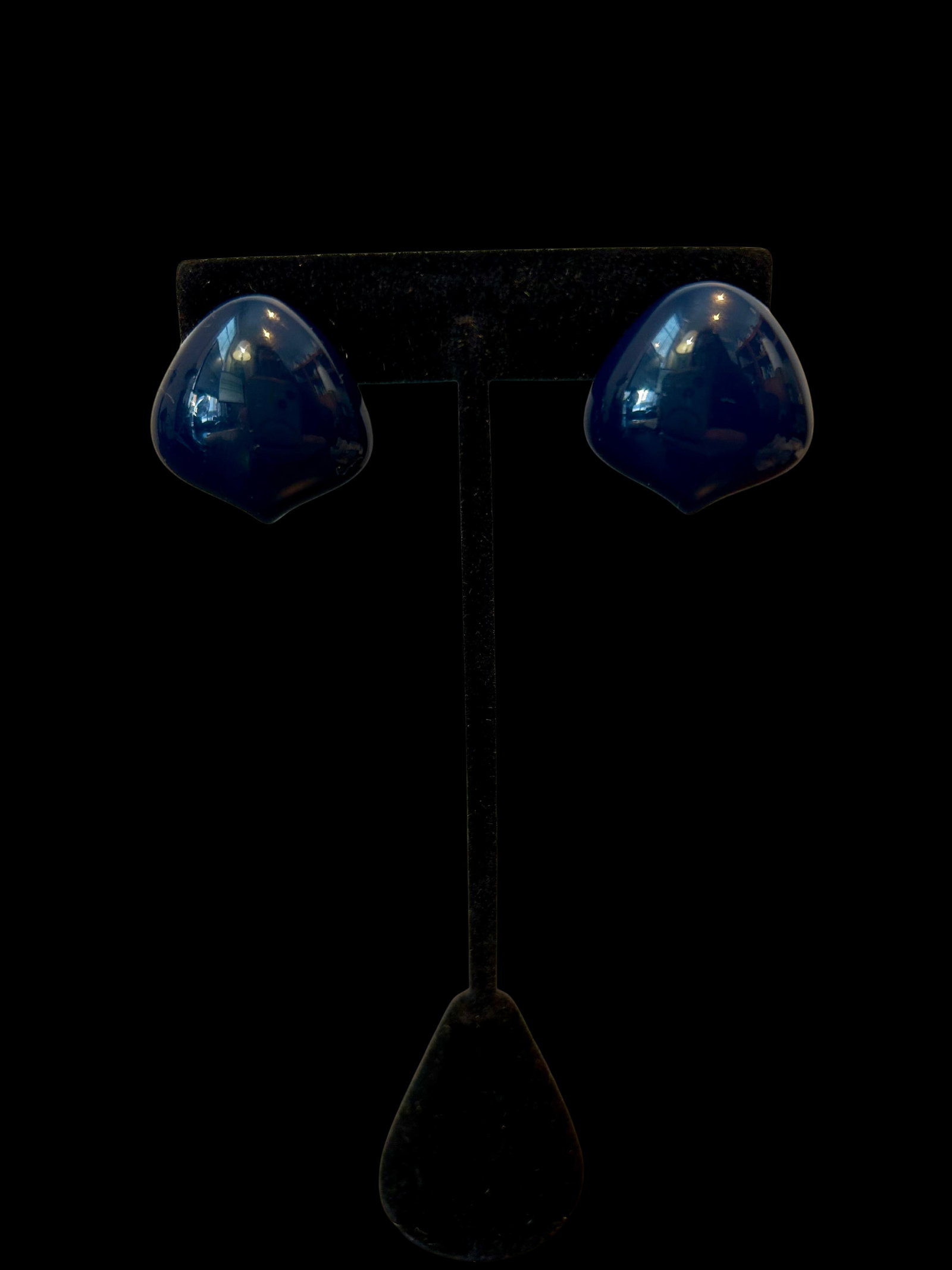 Vintage Monet Blue Cabochon Clip-on Earrings | Gold-Tone Setting | Signed Monet | Classic Designer C - 4