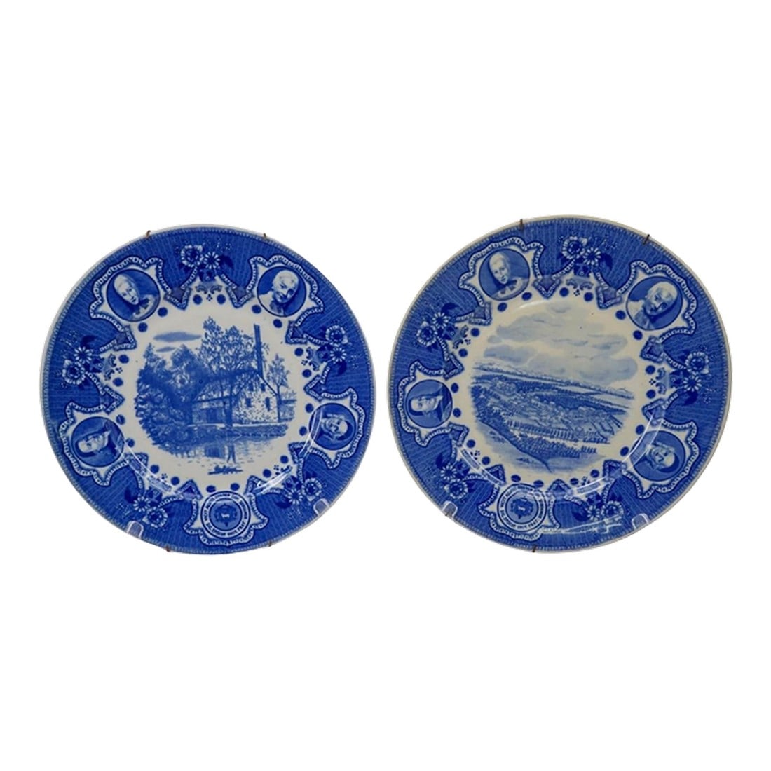 Vintage Lamberton Scammell Moravian Blue Transferware Historical Commemorative Plates (1 of 11)