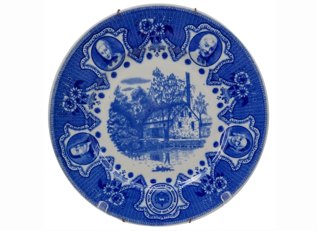 Vintage Lamberton Scammell Moravian Blue Transferware Historical Commemorative Plates - 2