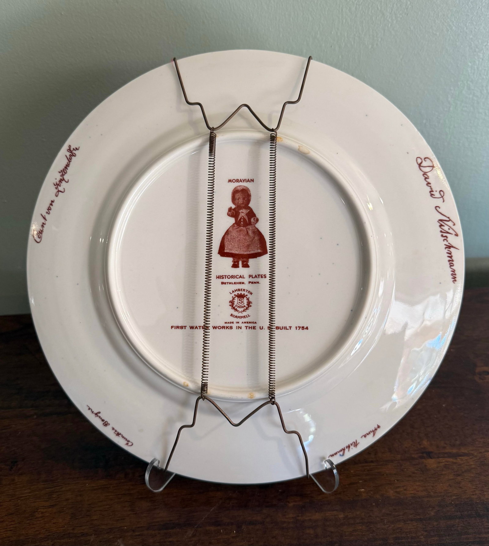 Vintage Lamberton Scammell Moravian Blue Transferware Historical Commemorative Plates - 8