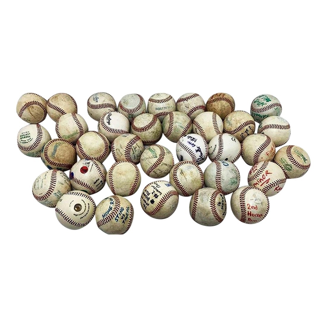 Huge Lot of Signed Vintage Baseballs for the Man Cave - 35 Total: Lot of approximately 36 baseballs perfect for the Man Cave. Put them in a wire basket or large glass jar/vase - great decorator item! AI Overview This is a collection of used leather baseballs,