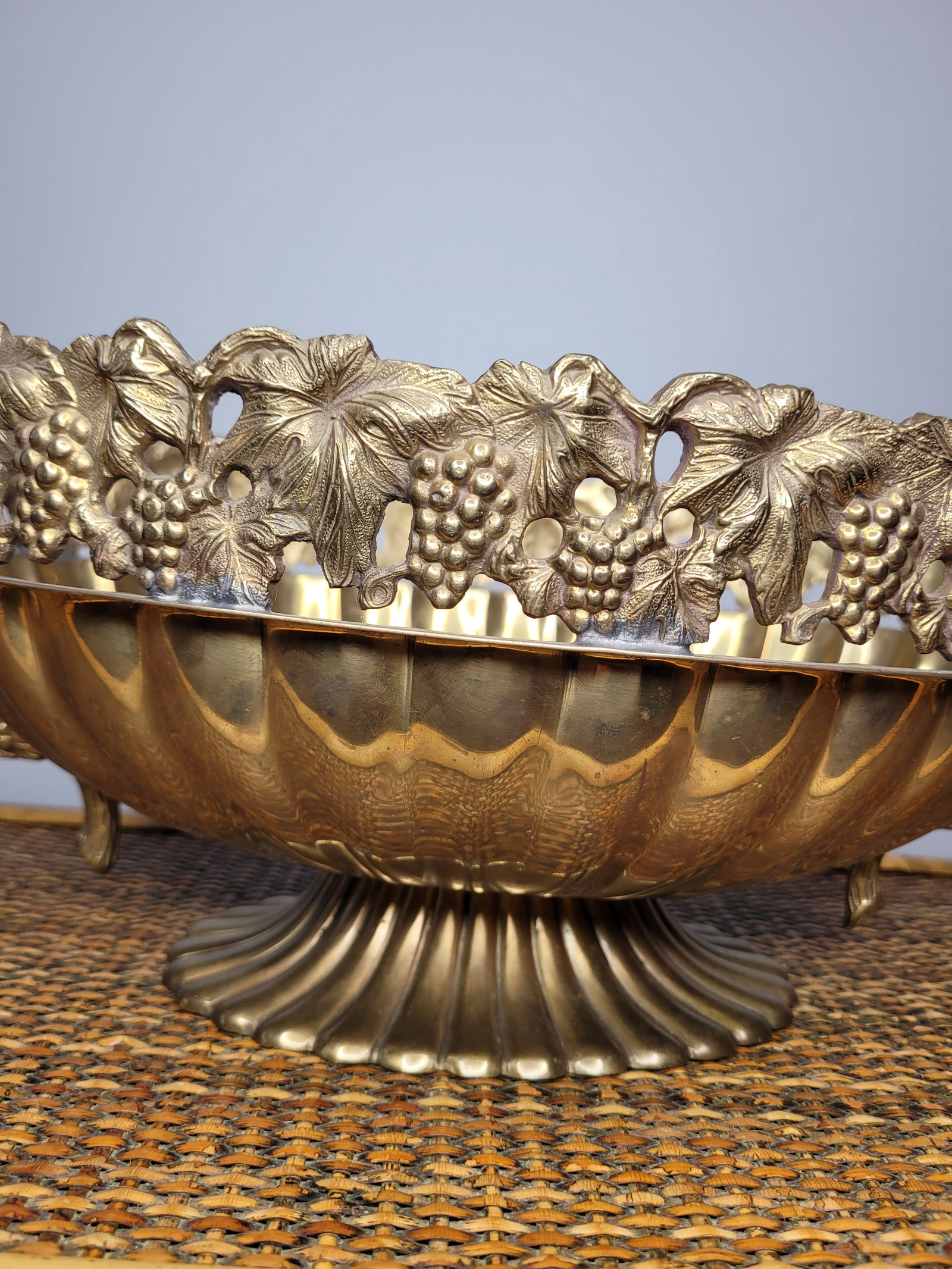 Andrea by Sadek Brass Grape Motif Pedestal Centerpiece Bowl - 8