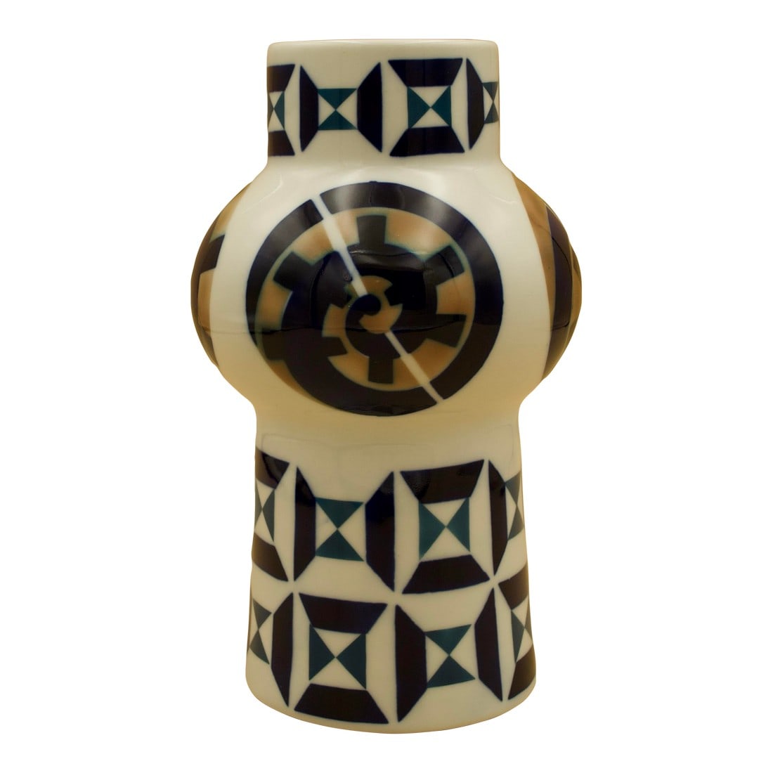 Sargadelos O Castro Sculptural Geometric Vase, Cobalt Blue Porcelain, Mid-Century, Spain: A striking mid-century sculptural vase by Sargadelos O Castro, produced in Galicia, Spain during the Seminario Sargadelos period. This highly architectural form exemplifies the bold modernist vision