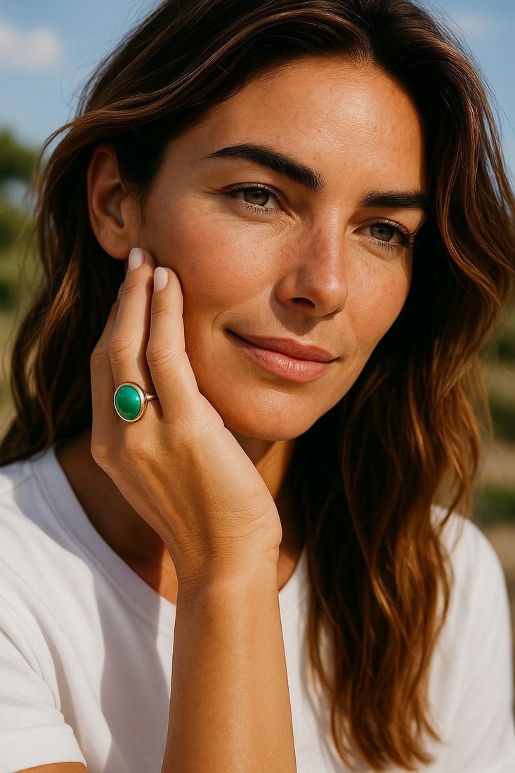 Fred Paris 18k Yellow Gold Chrysoprase Vintage Ring, Size 6 - 5