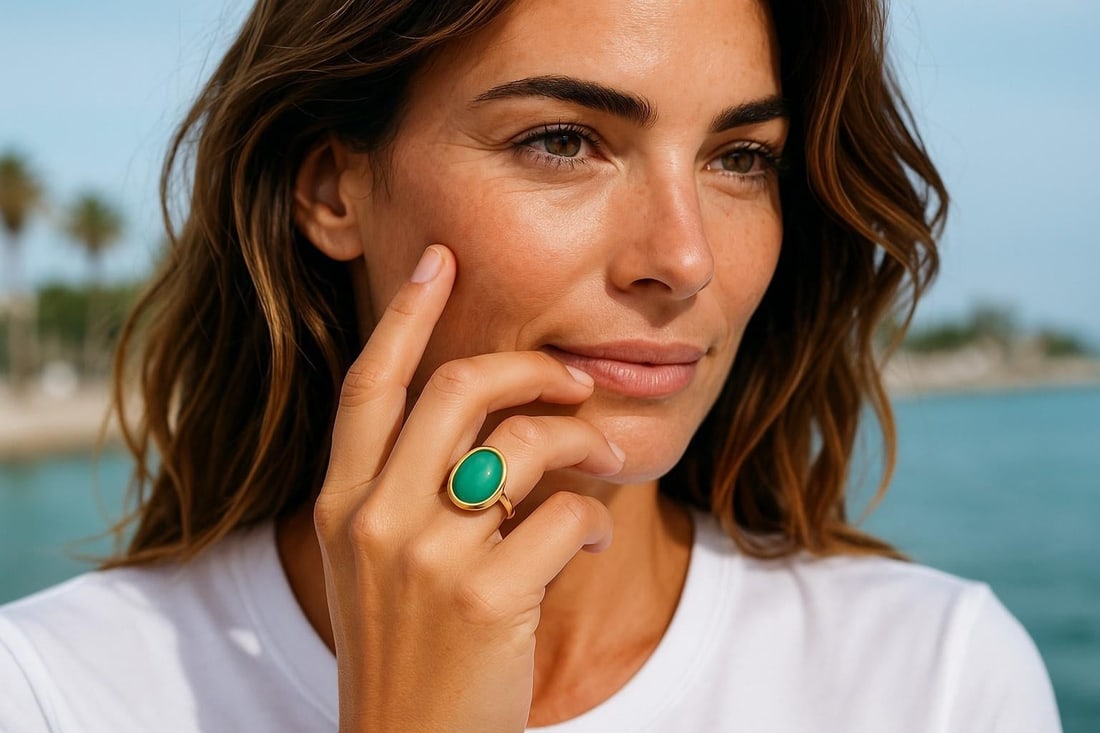 Fred Paris 18k Yellow Gold Chrysoprase Vintage Ring, Size 6 - 8