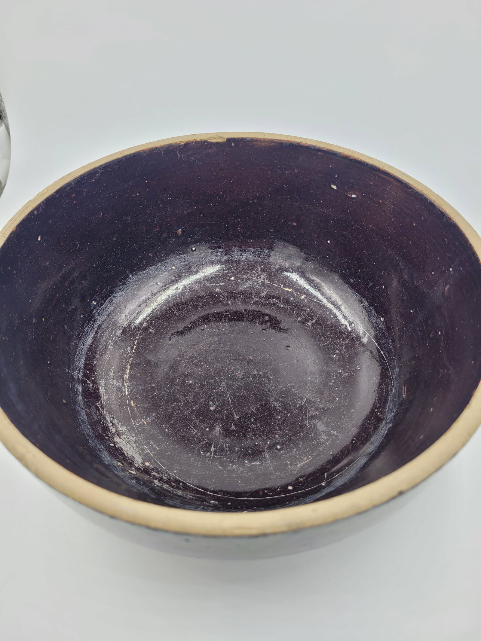 Antique 19th Century Iridescent Albany Slip Stoneware Mixing Bowl - 5