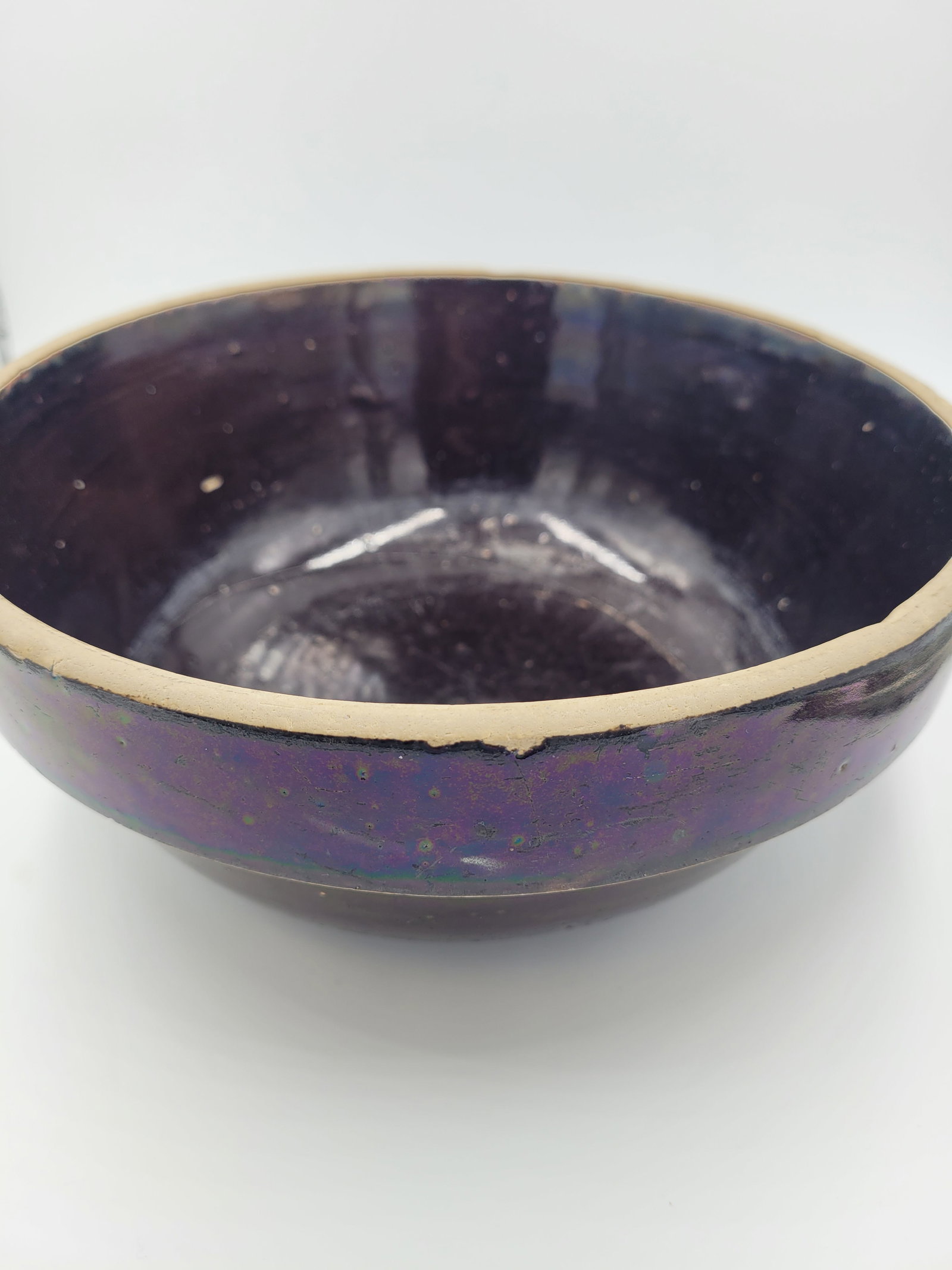 Antique 19th Century Iridescent Albany Slip Stoneware Mixing Bowl - 9