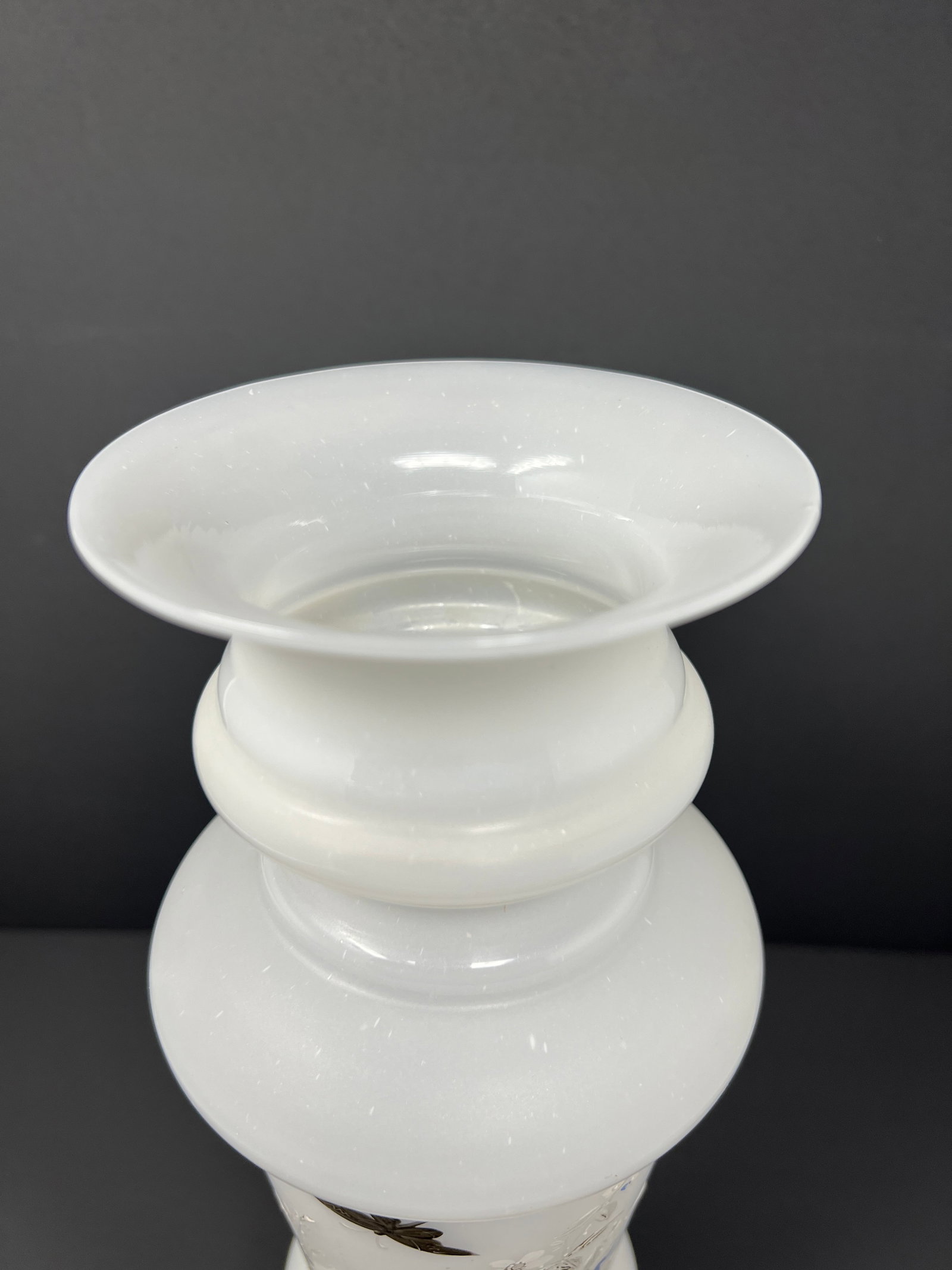 Antique Opaline Milk Glass Vase With Hand Painted Butterflies Circa 1890 - 8