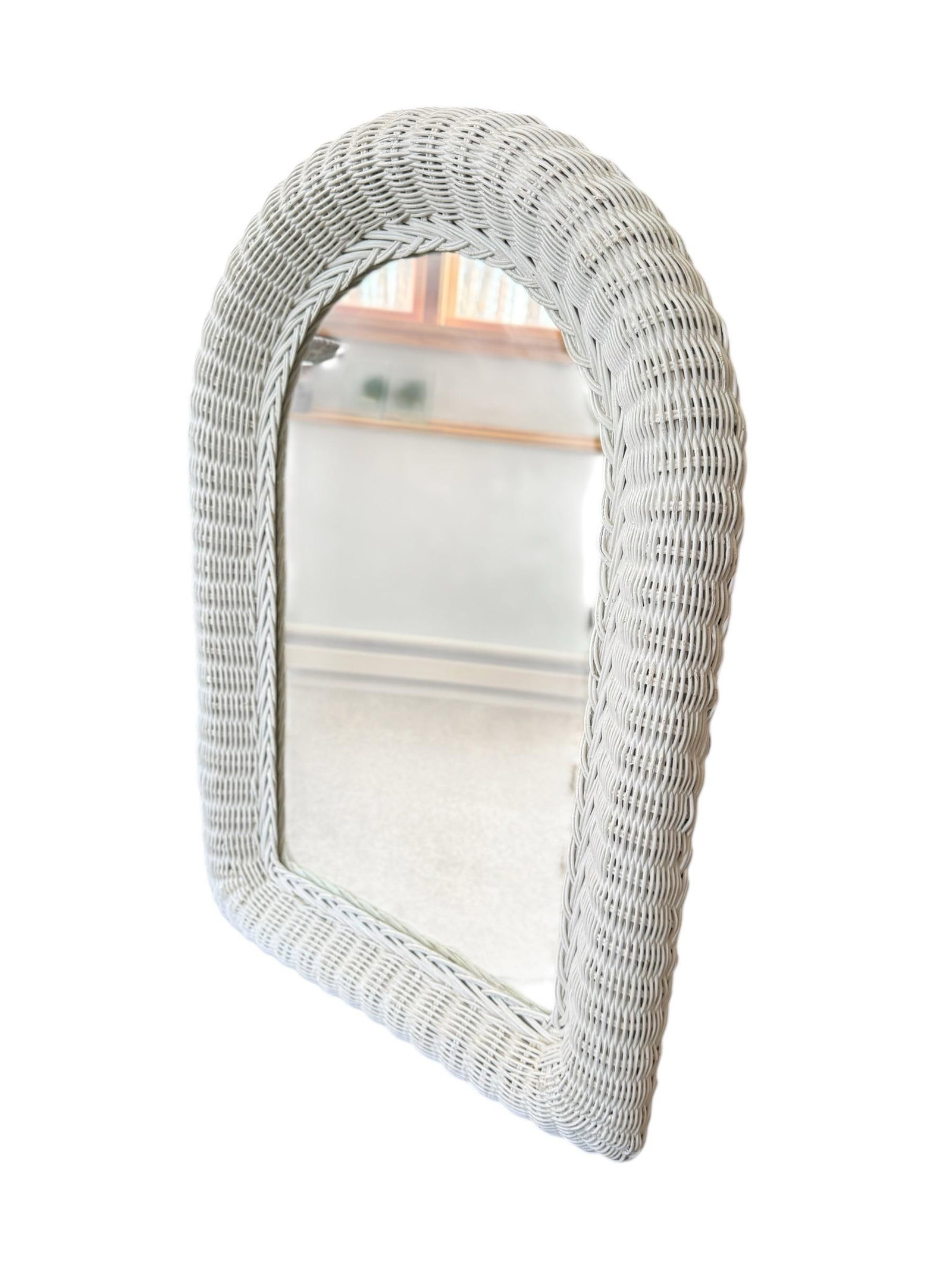 Vintage White Rattan Arched Mirror - 9